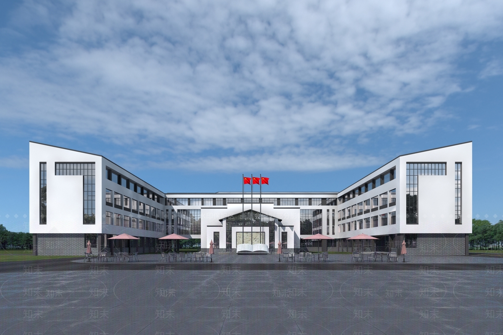 现代新中式学校外观3D模型下载【ID:1185645319】
