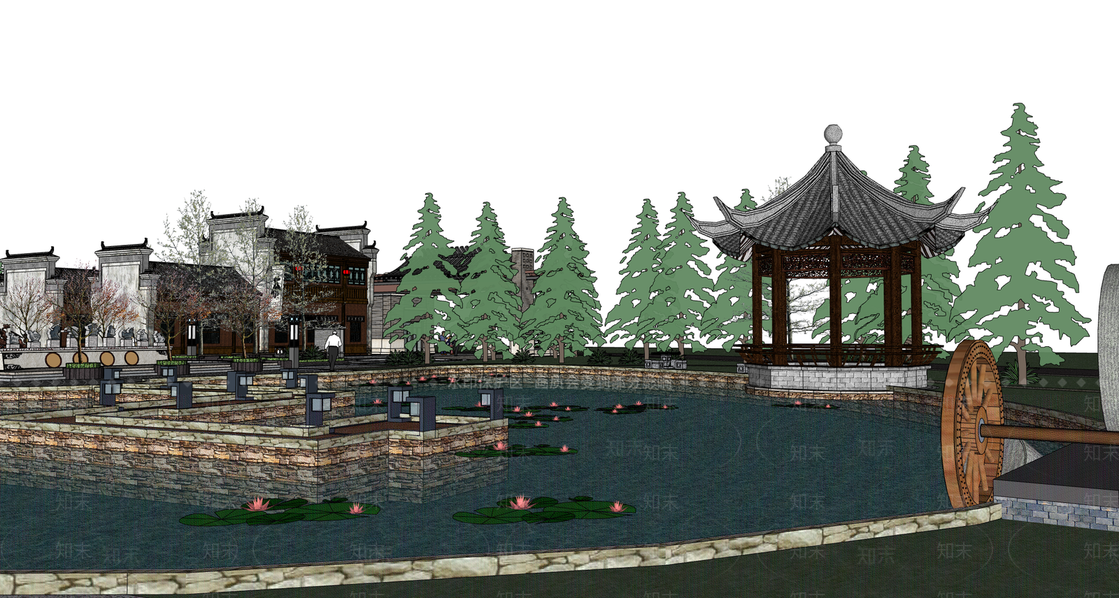 现代新中式民宿建筑SU模型下载【ID:1185652395】