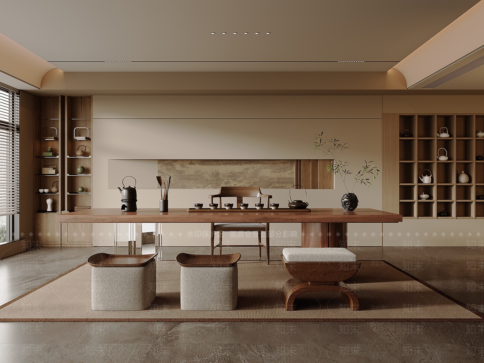 新中式茶室SU模型下载【ID:1185660436】