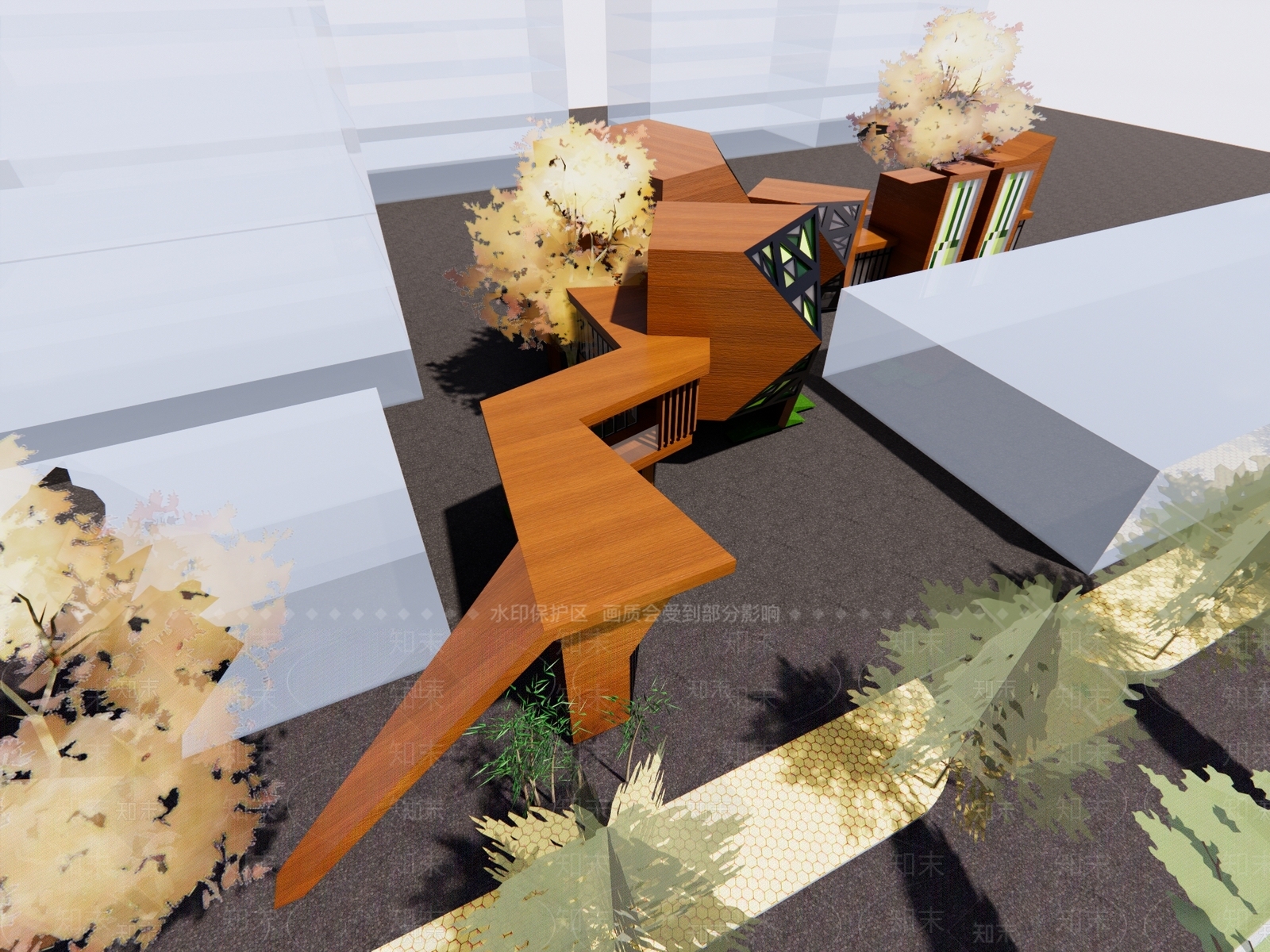 现代原木艺术风格建筑3D模型下载【ID:1185669079】