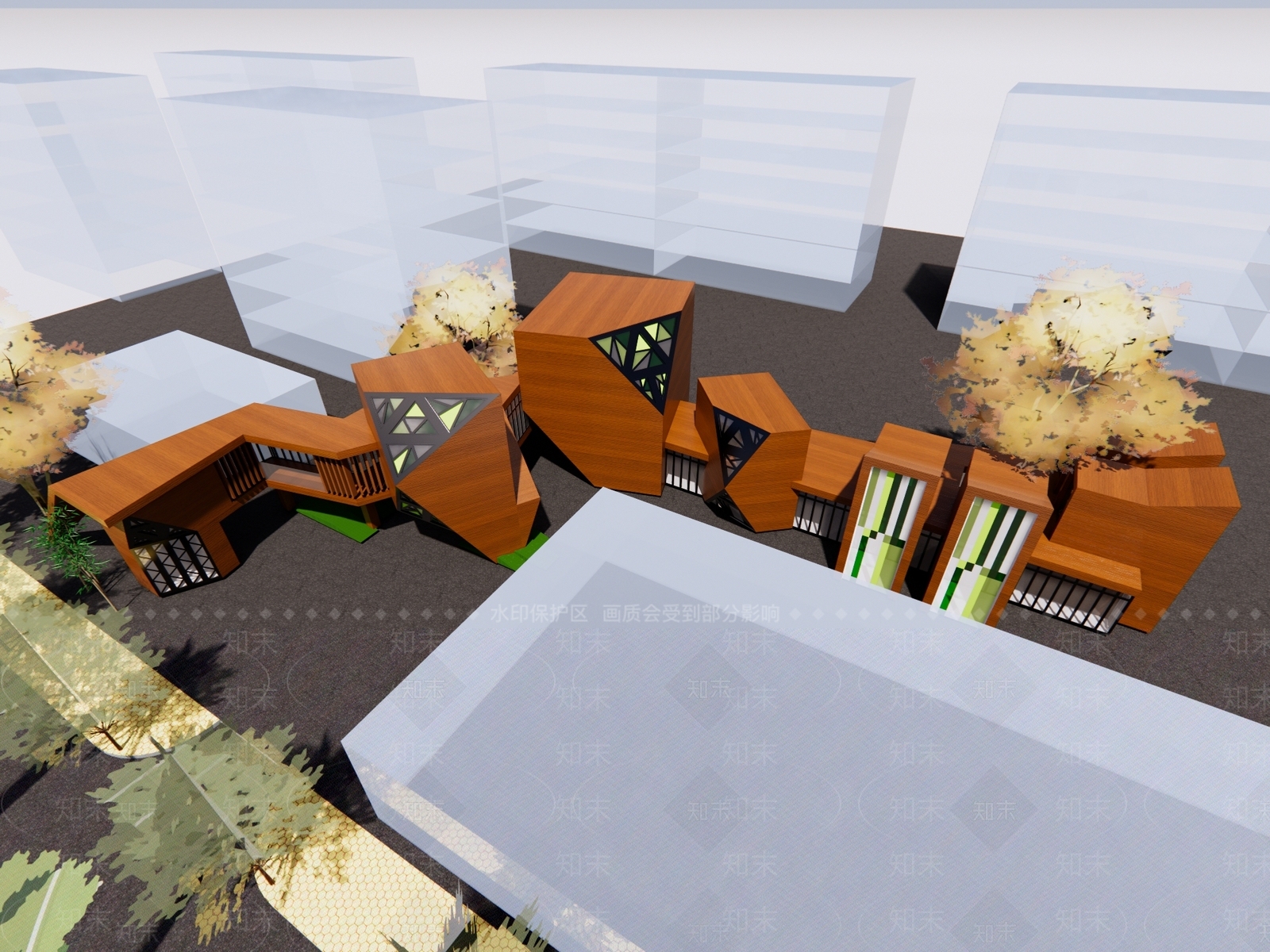 现代原木艺术风格建筑3D模型下载【ID:1185669079】