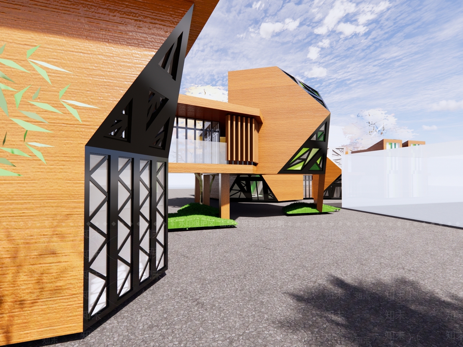 现代原木艺术风格建筑3D模型下载【ID:1185669079】