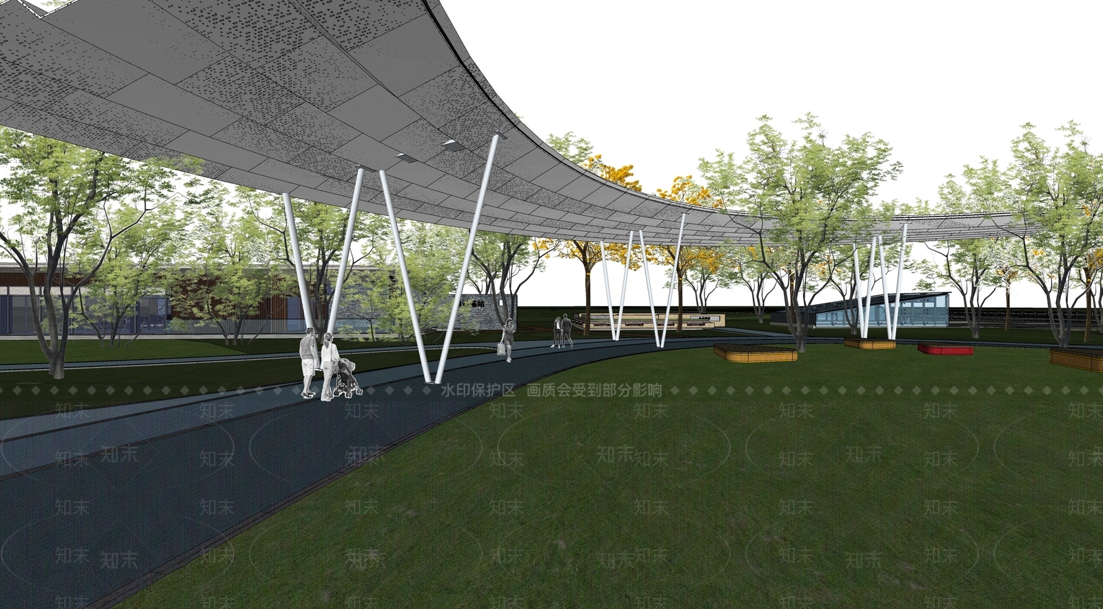 现代广场景观SU模型下载【ID:1185669602】