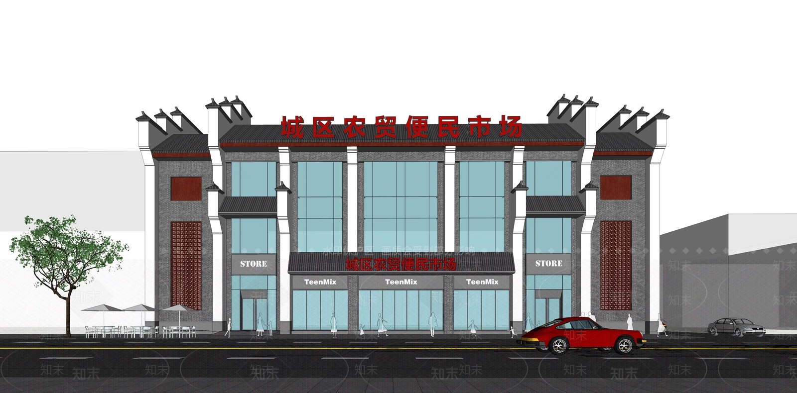 新中式轻奢商场建筑SU模型下载【ID:1185671606】