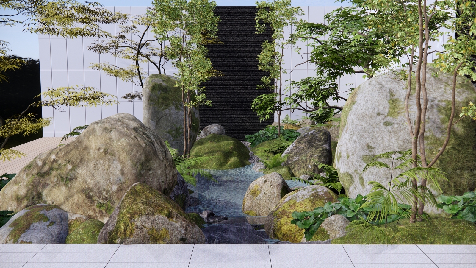 新中式日式庭院小品SU模型下载【ID:1185680046】