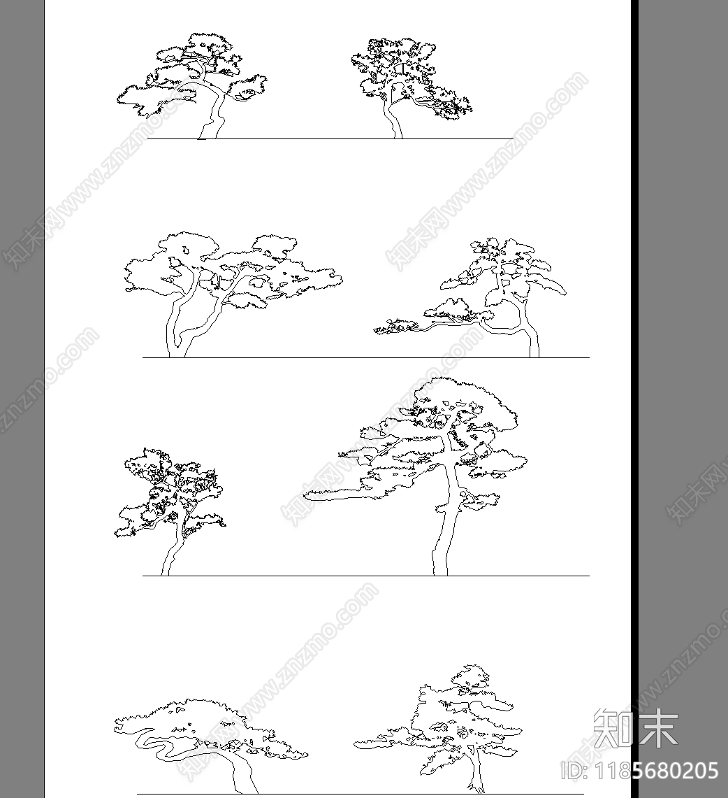 新中式中式树cad施工图下载【ID:1185680205】