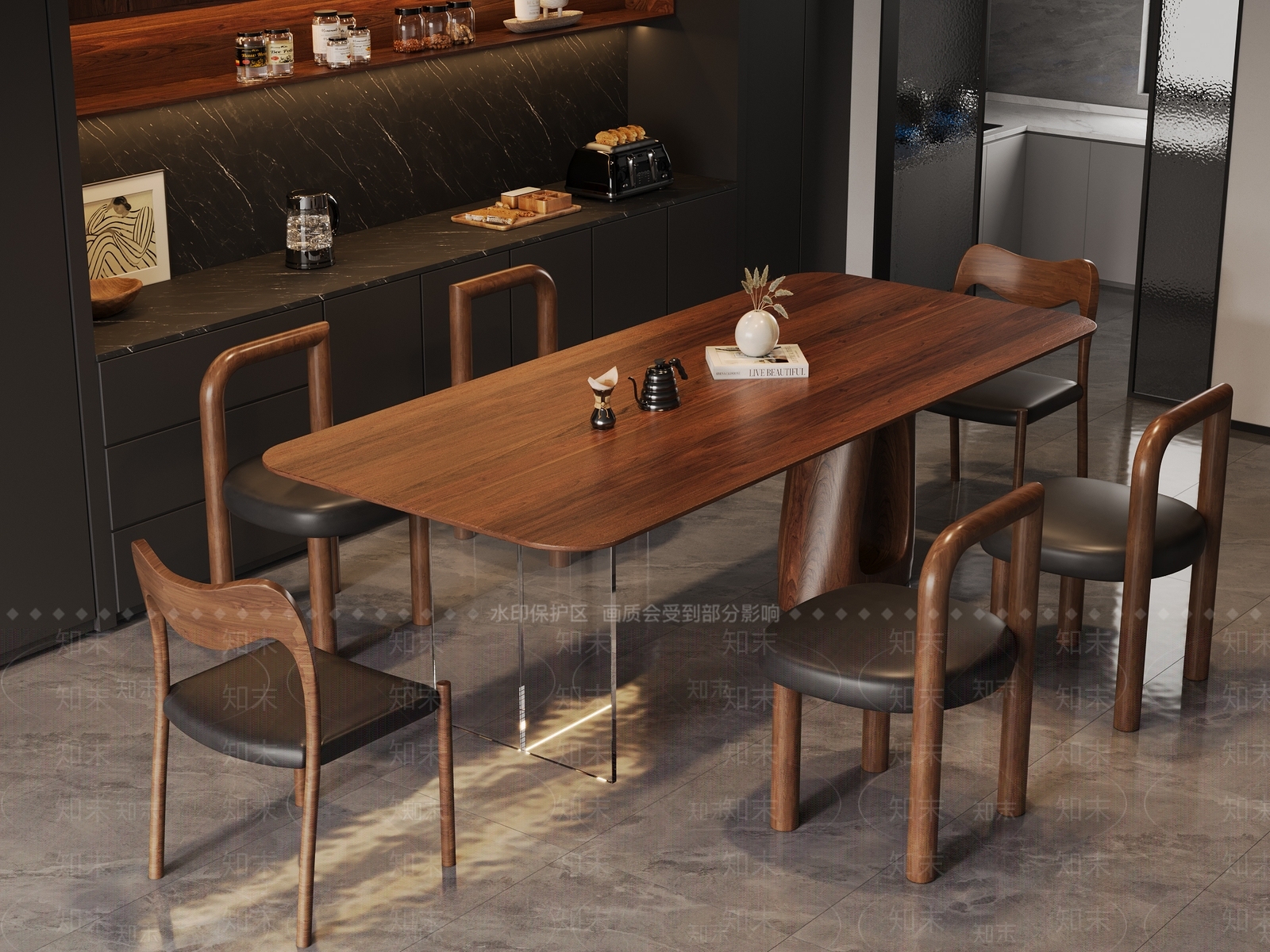 现代中古餐桌椅3D模型下载【ID:1185681536】