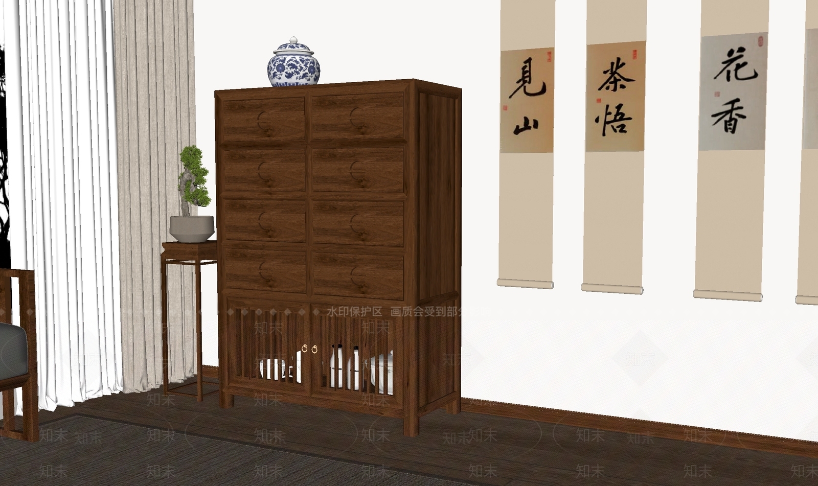 新中式储物柜SU模型下载【ID:1185682399】