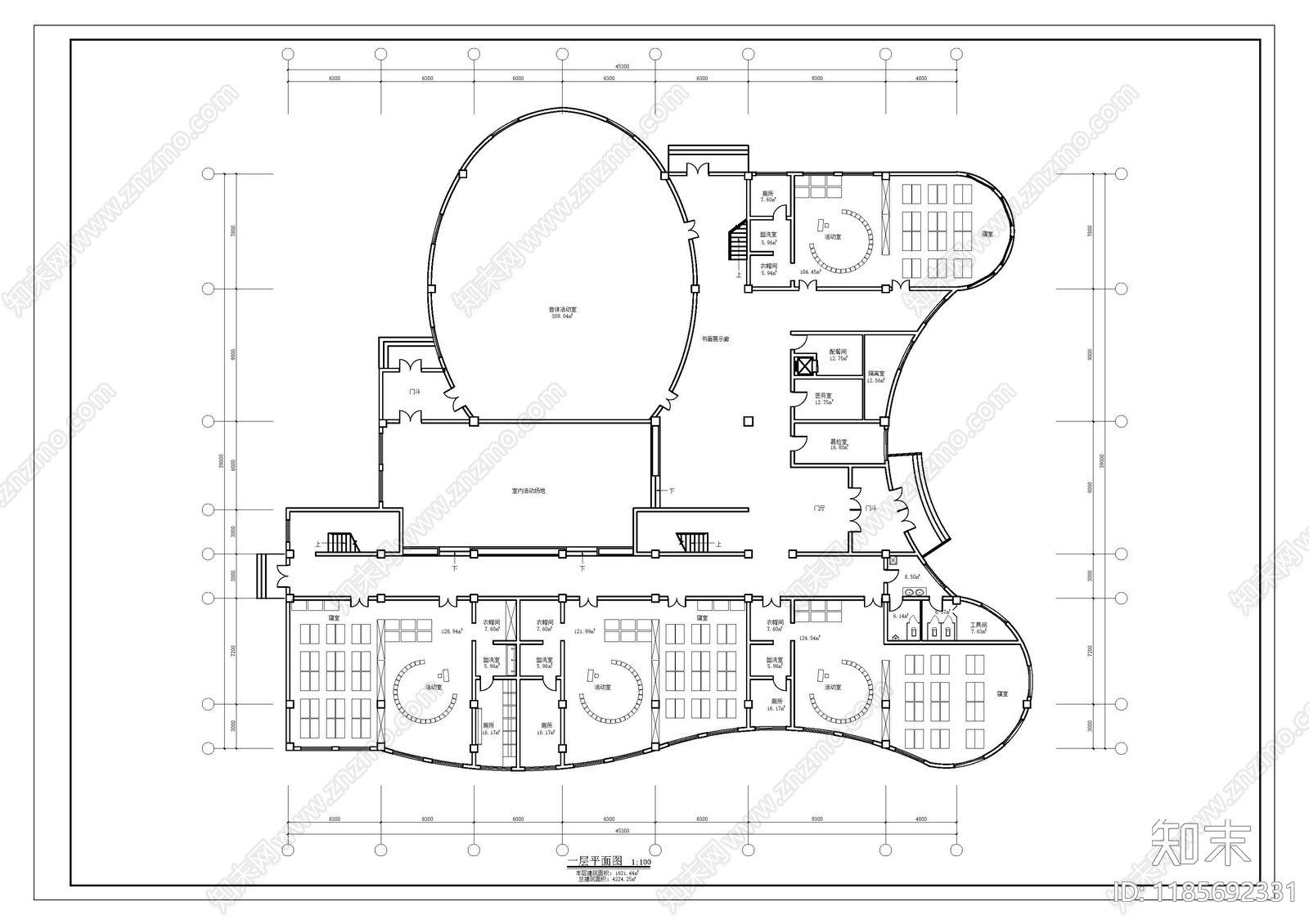 现代幼儿园建筑施工图下载【ID:1185692331】