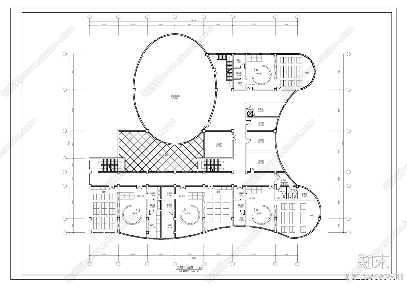 现代幼儿园建筑cad施工图下载【ID:1185692331】