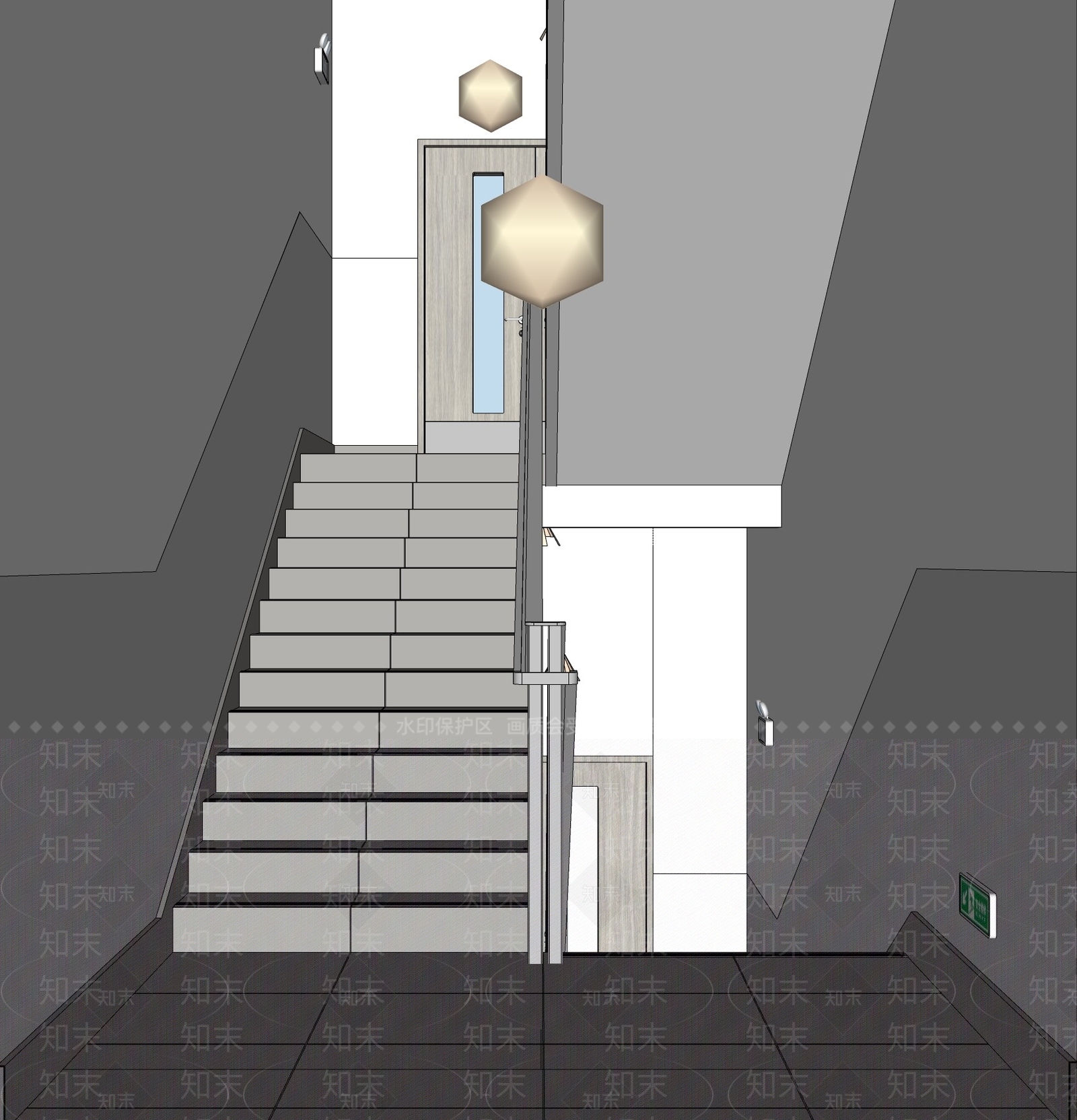 现代楼梯间SU模型下载【ID:1185696878】