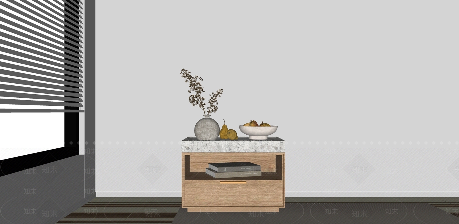原木日式床头柜SU模型下载【ID:1185696931】