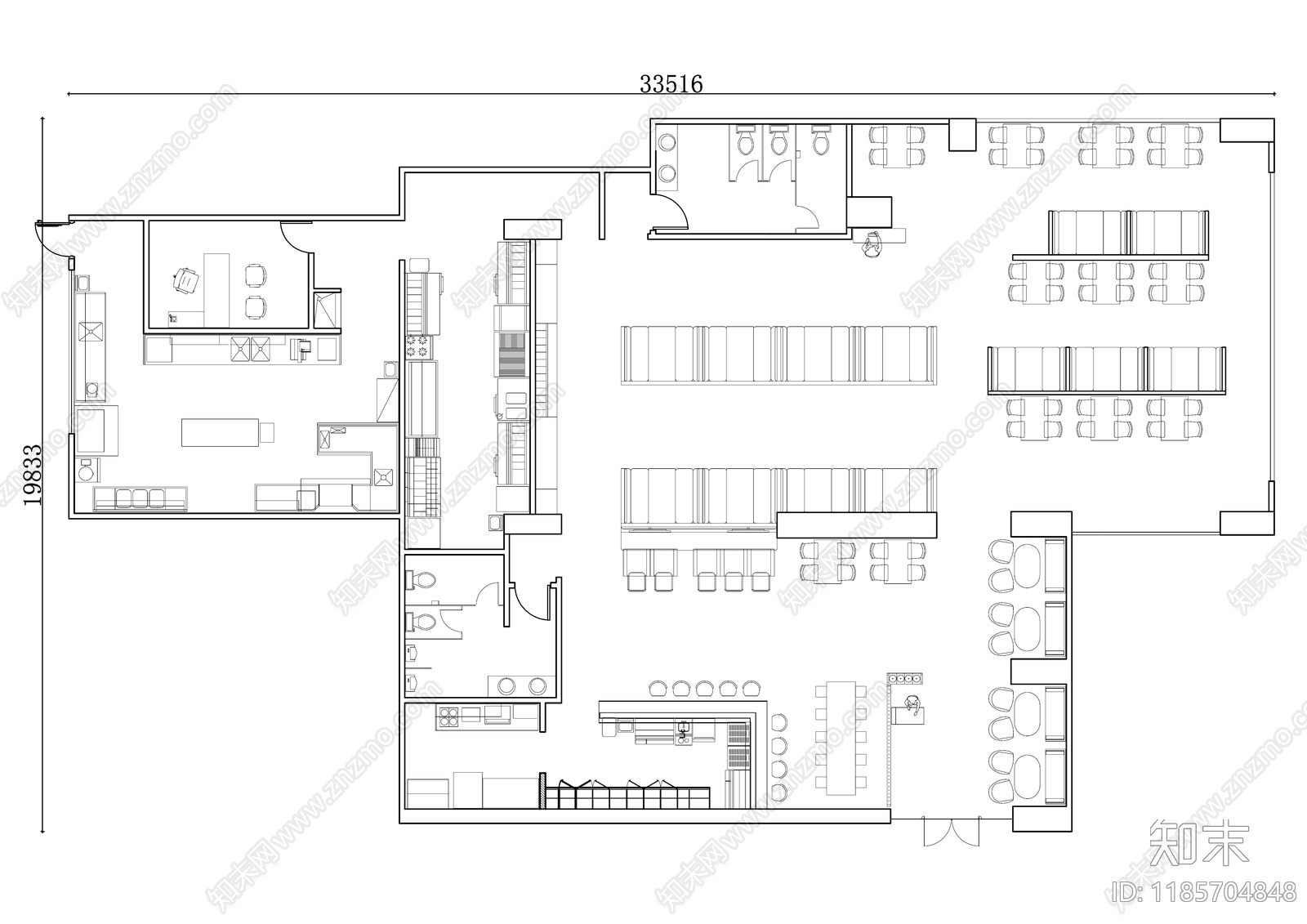 现代西餐厅cad施工图下载【ID:1185704848】