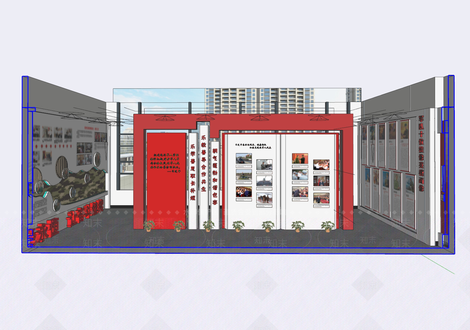 现代新中式党建展厅SU模型下载【ID:1185705686】