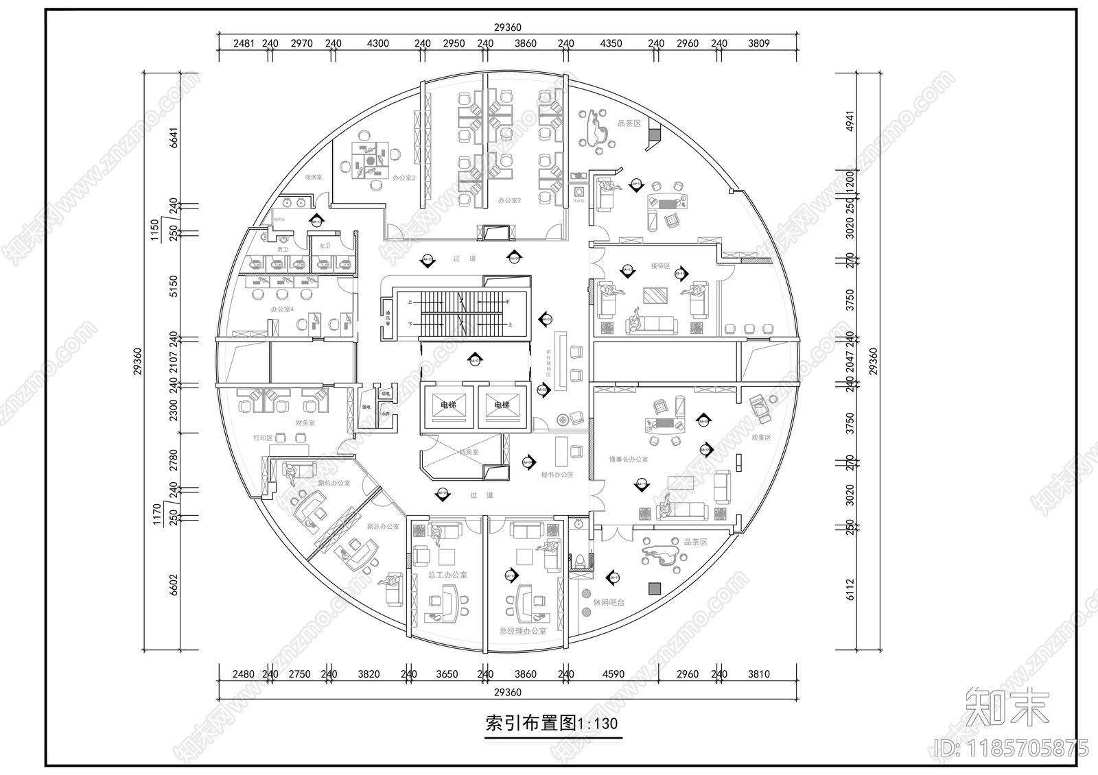 现代整体办公空间cad施工图下载【ID:1185705875】