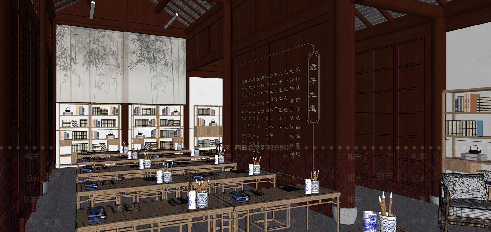 中式新中式教室SU模型下载【ID:1185713896】