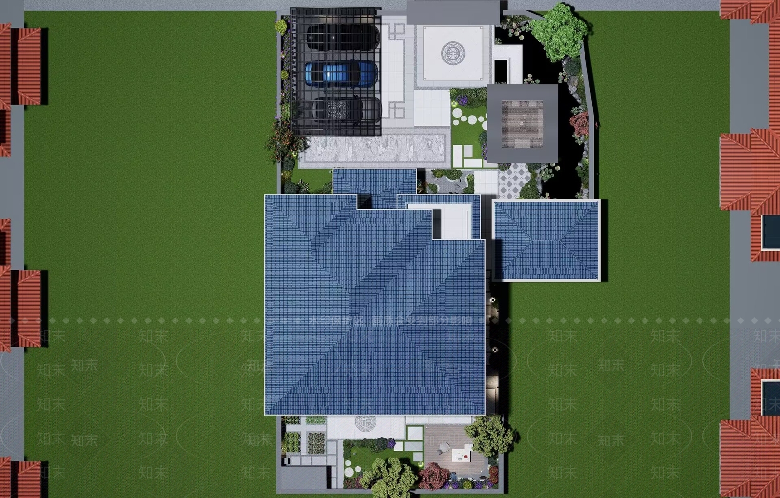 新中式别墅庭院SU模型下载【ID:1185708139】