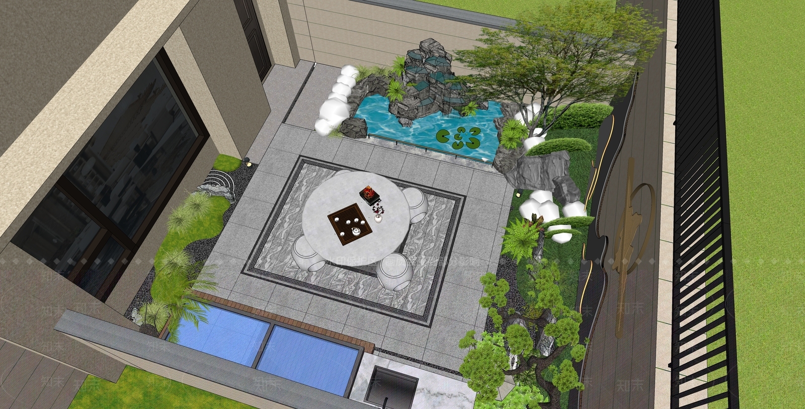 新中式别墅庭院SU模型下载【ID:1185709103】