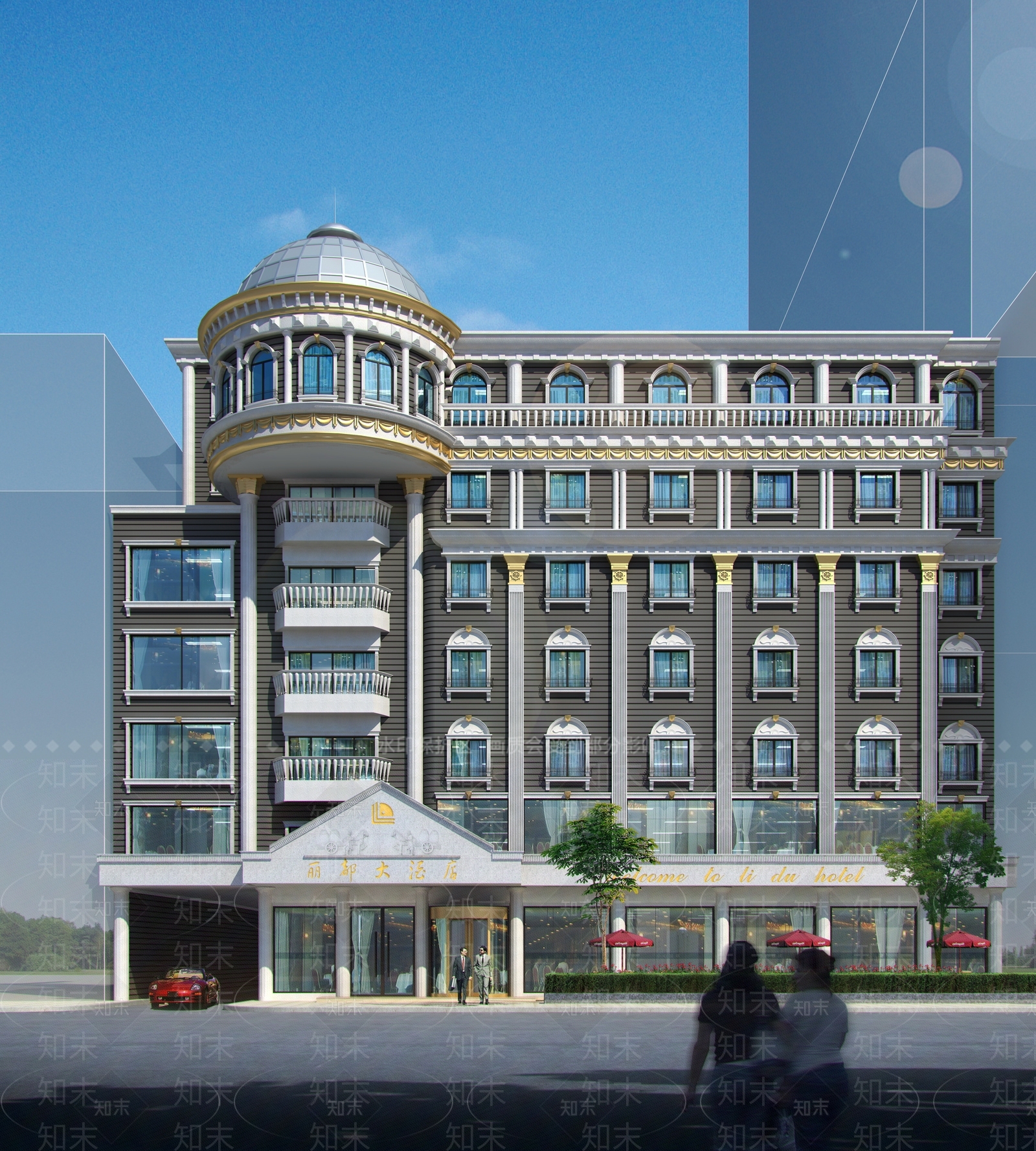 欧式复古酒店外观3D模型下载【ID:1185709603】