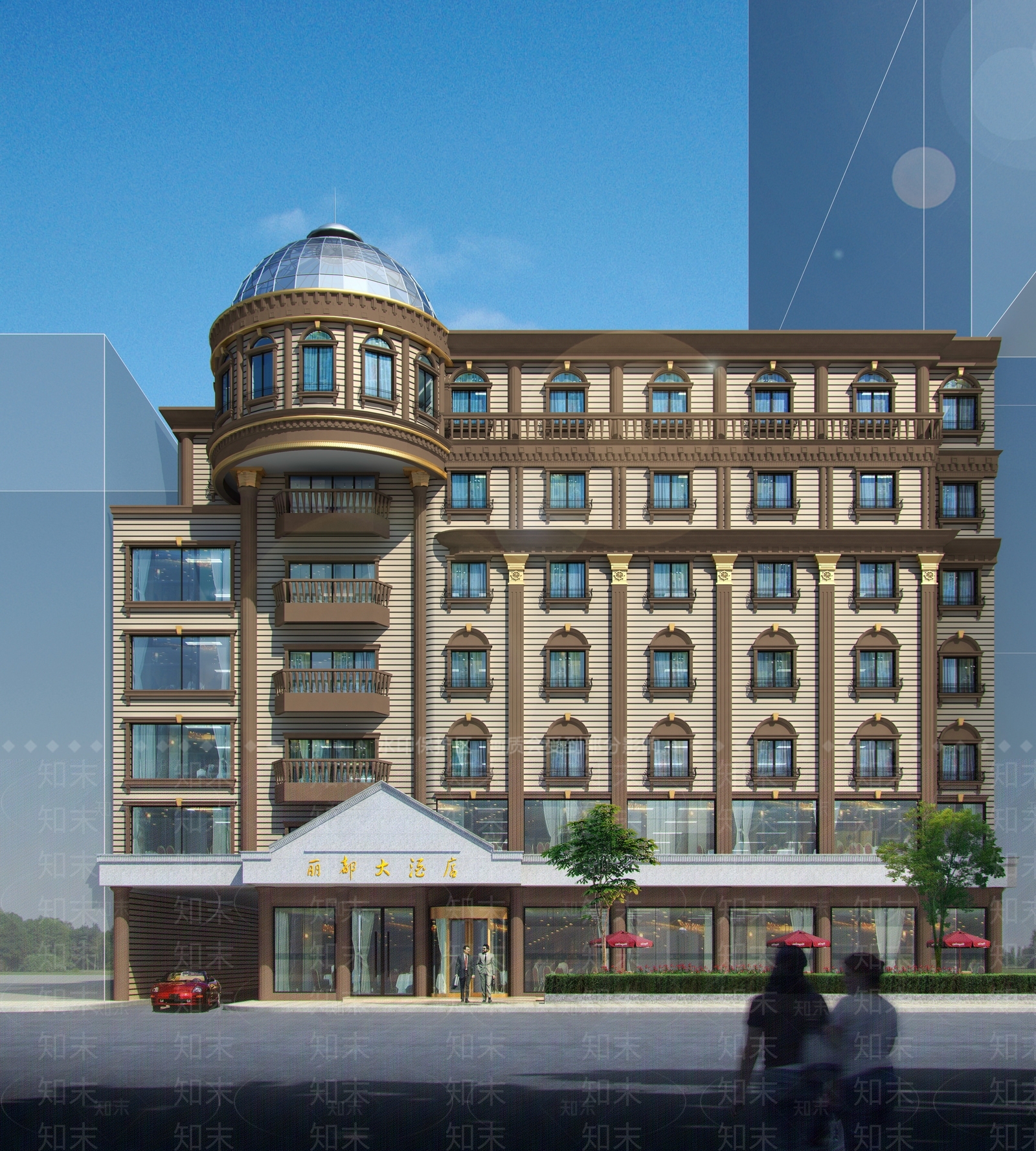 欧式复古酒店外观3D模型下载【ID:1185709603】