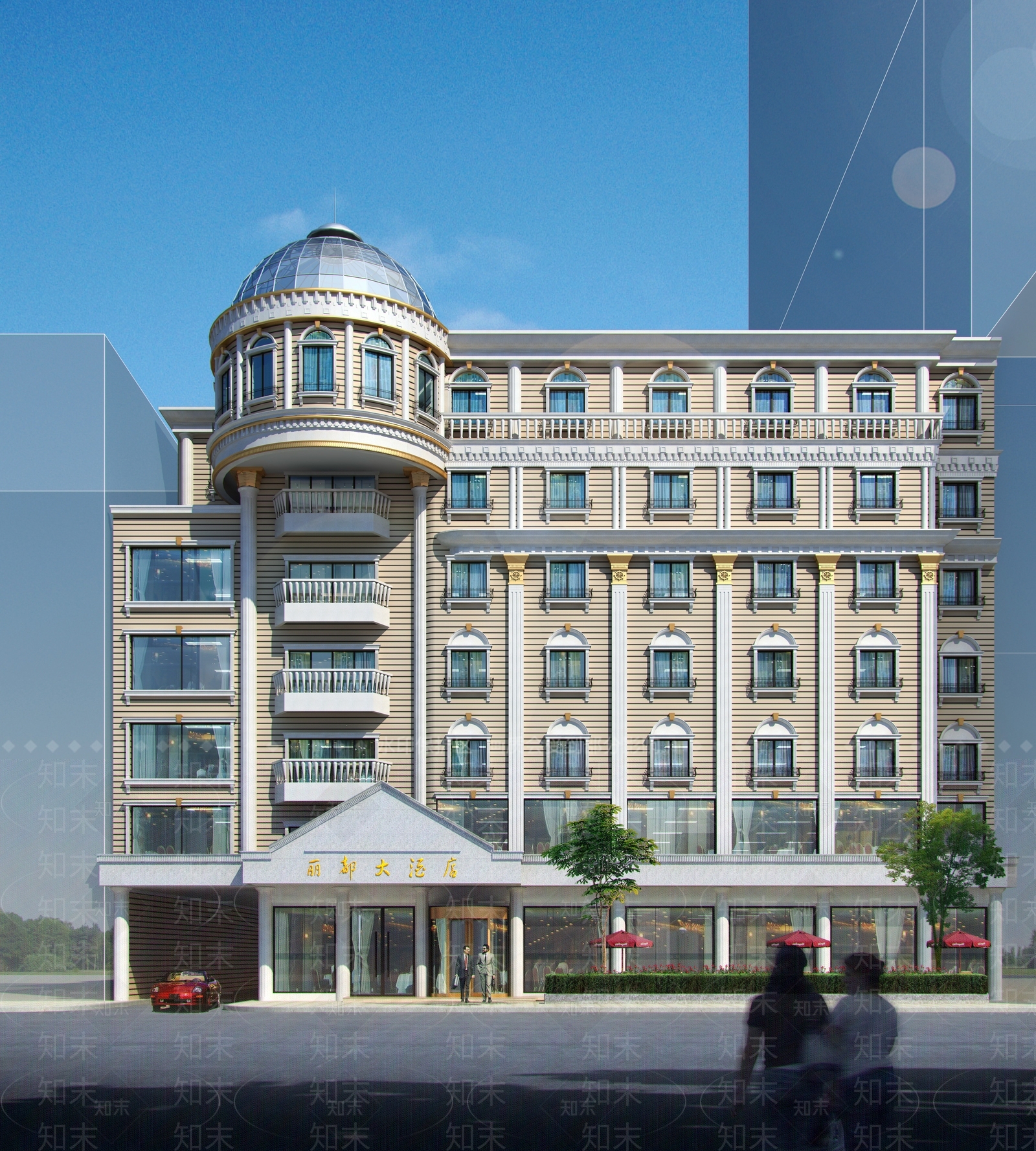 欧式复古酒店外观3D模型下载【ID:1185709603】