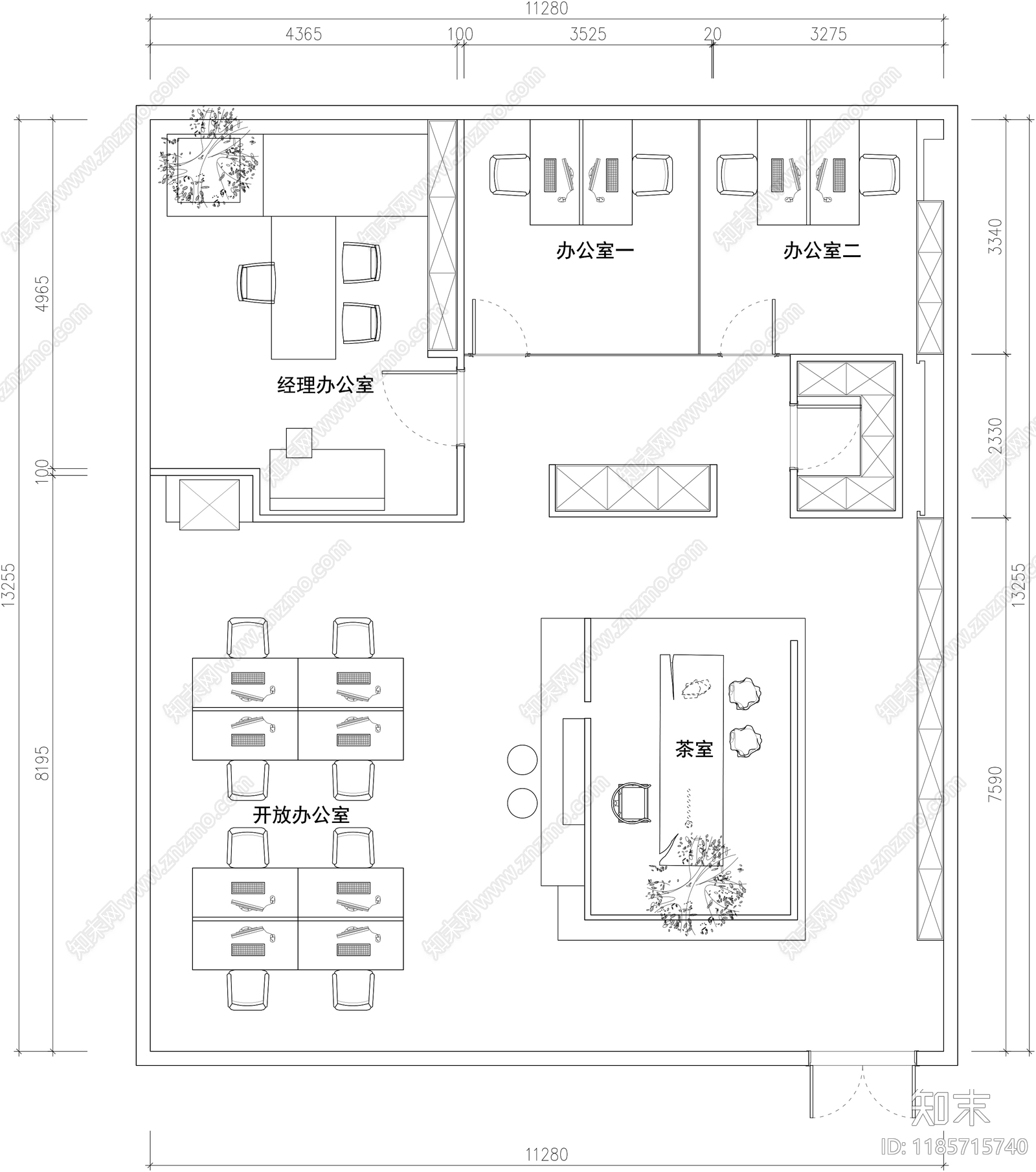 现代整体办公空间cad施工图下载【ID:1185715740】