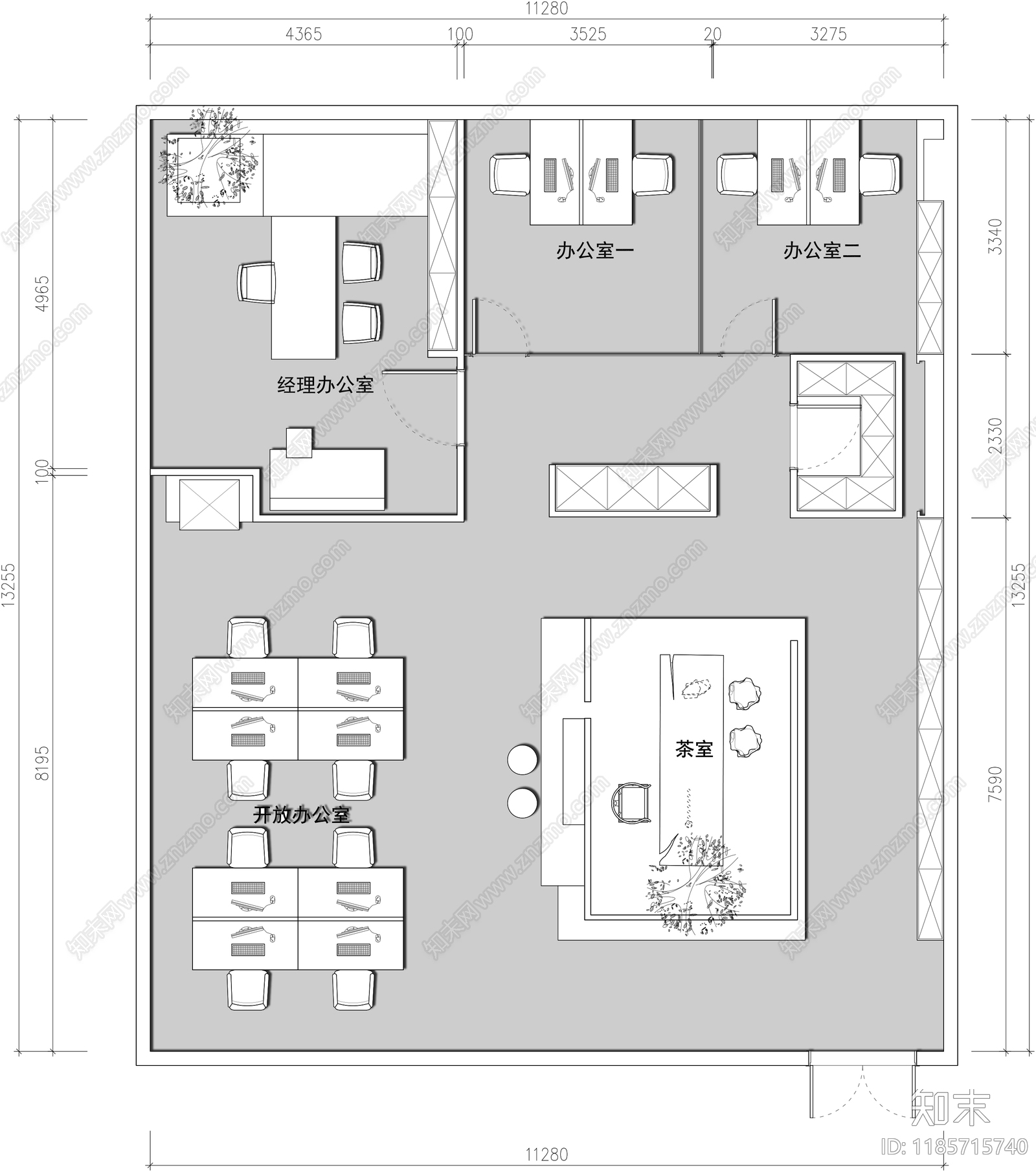 现代整体办公空间施工图下载【ID:1185715740】