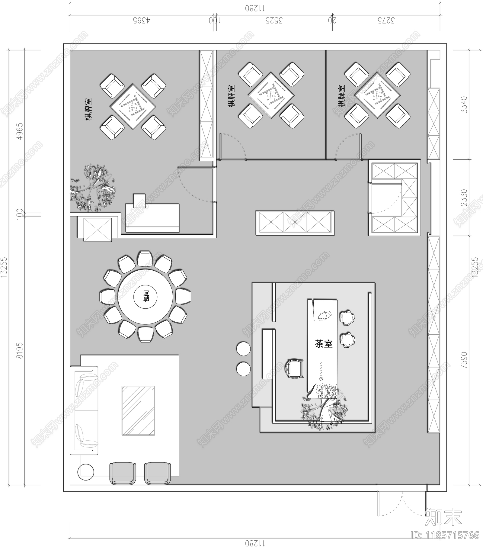 现代会所施工图下载【ID:1185715766】