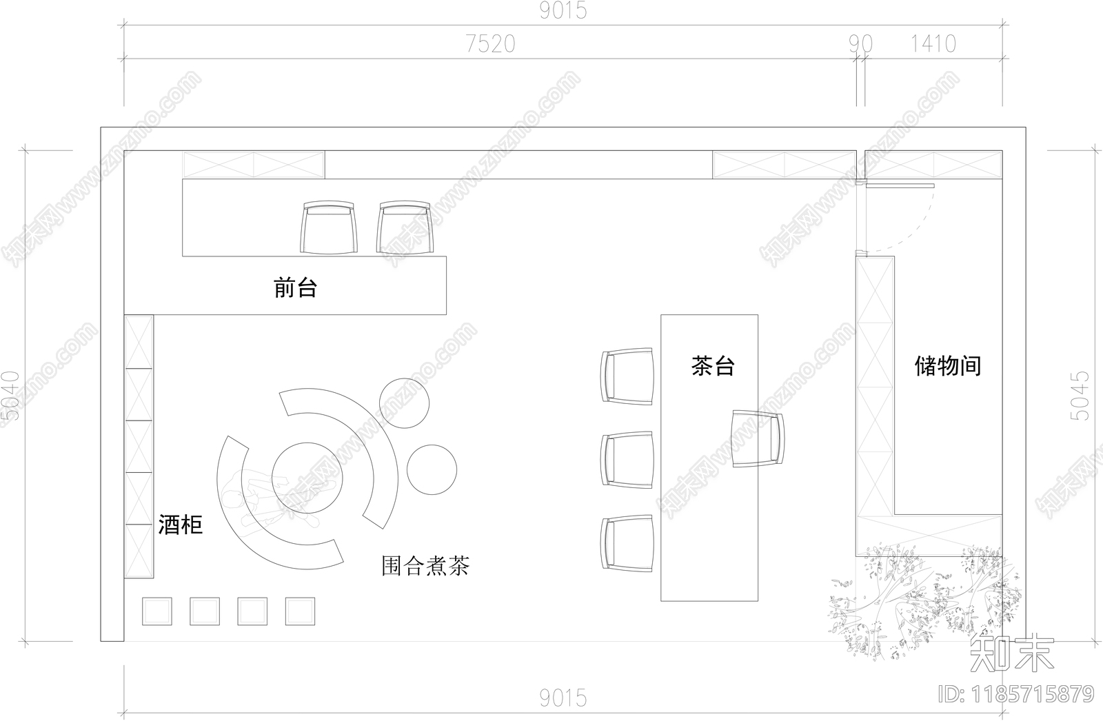 现代茶馆cad施工图下载【ID:1185715879】
