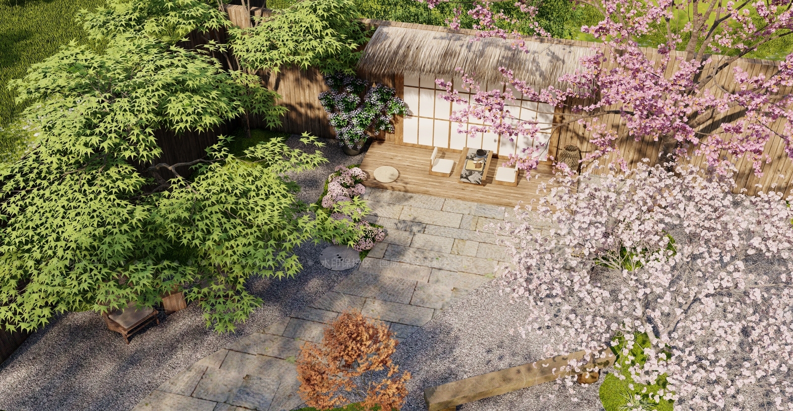 中式日式别墅庭院SU模型下载【ID:1185821965】