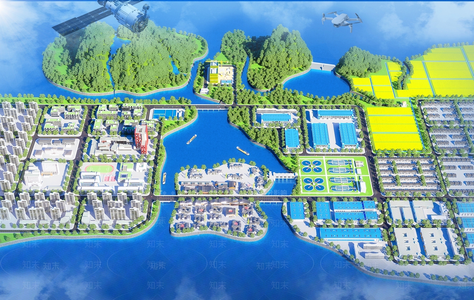 现代鸟瞰规划SU模型下载【ID:1185724857】