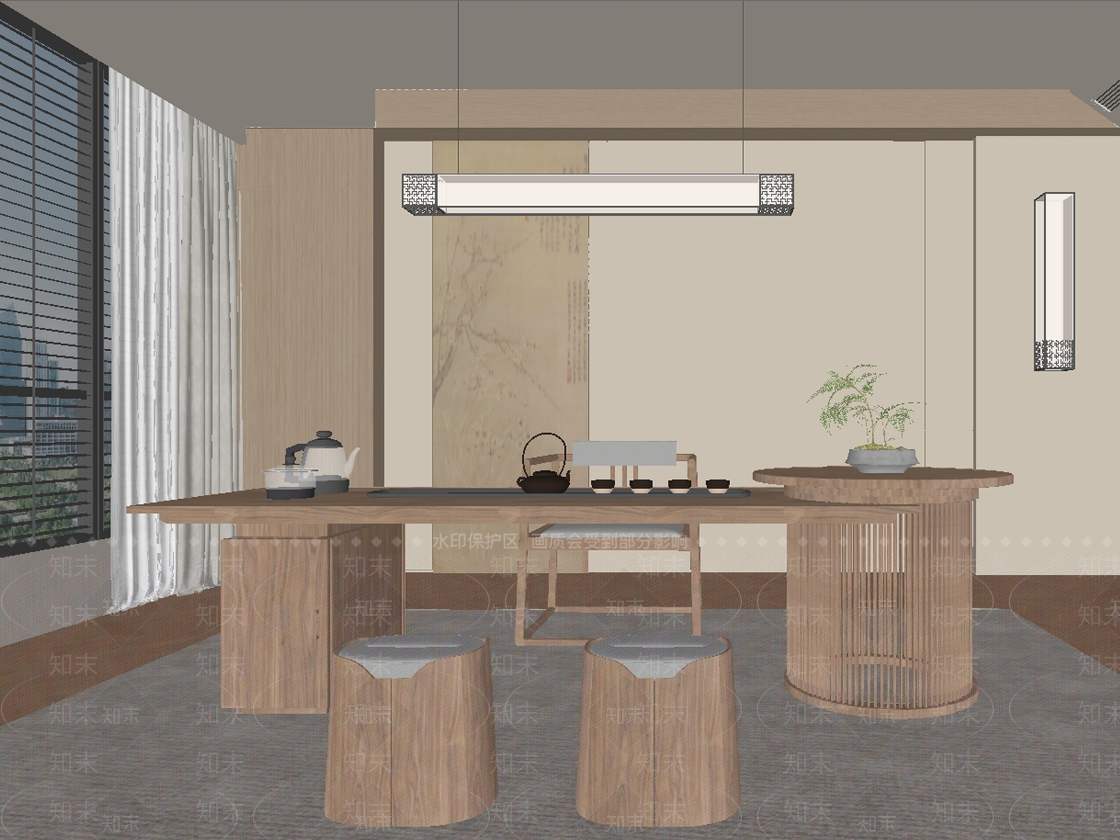 新中式茶室SU模型下载【ID:1185736548】