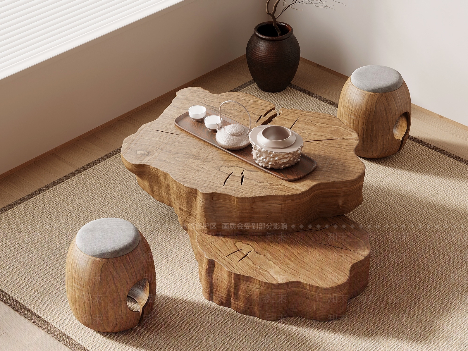 侘寂茶桌椅3D模型下载【ID:1185739074】