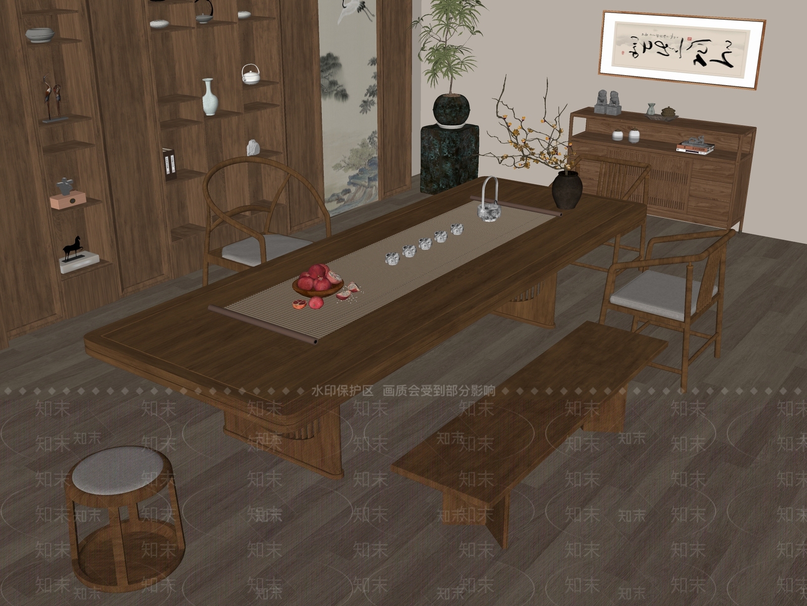 新中式中古茶桌椅SU模型下载【ID:1185740883】