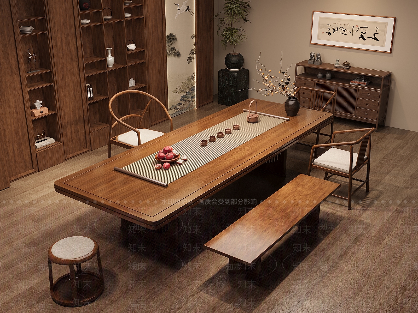 新中式中古茶桌椅SU模型下载【ID:1185740883】
