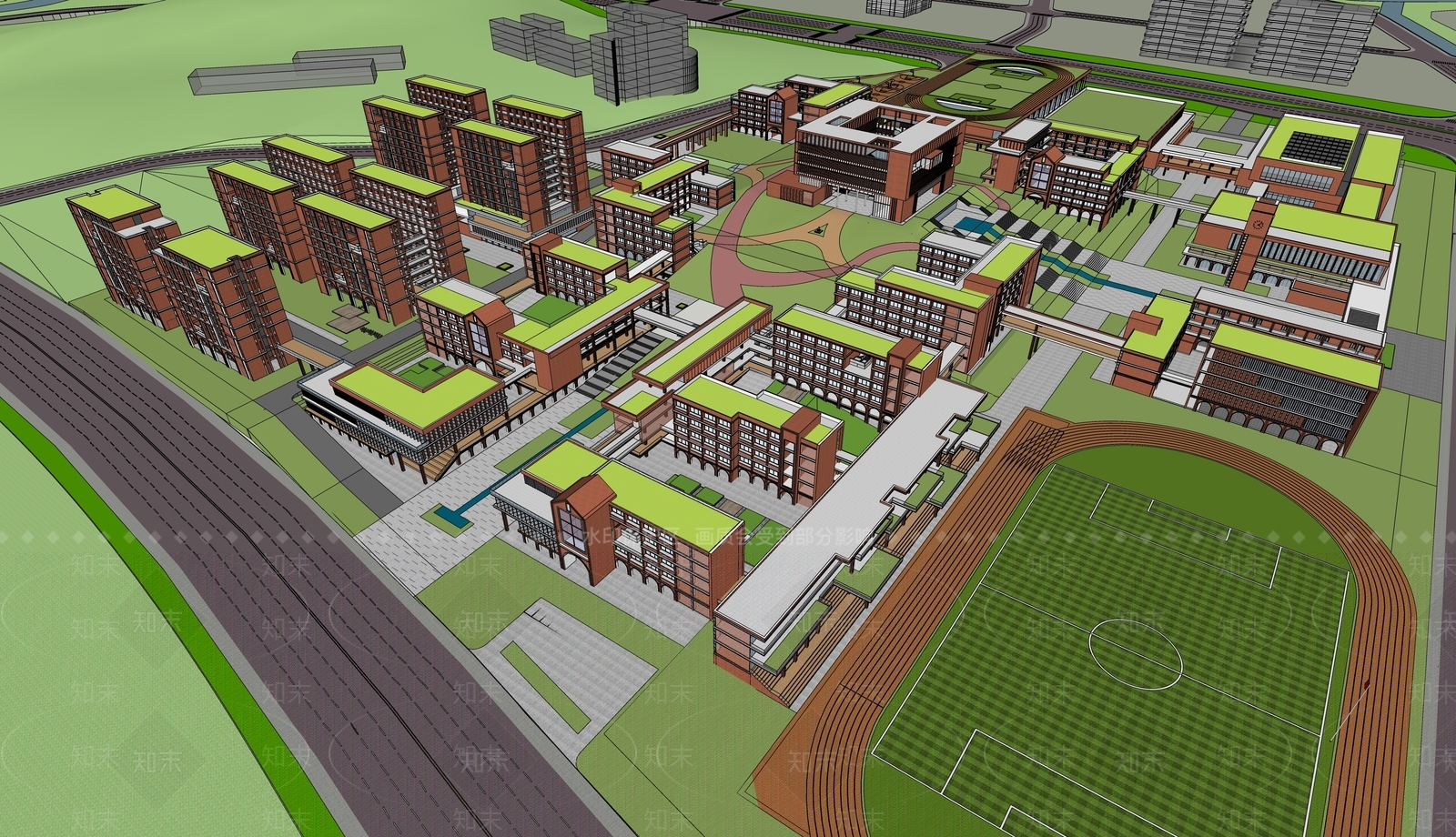 现代复古学校建筑SU模型下载【ID:1185741776】