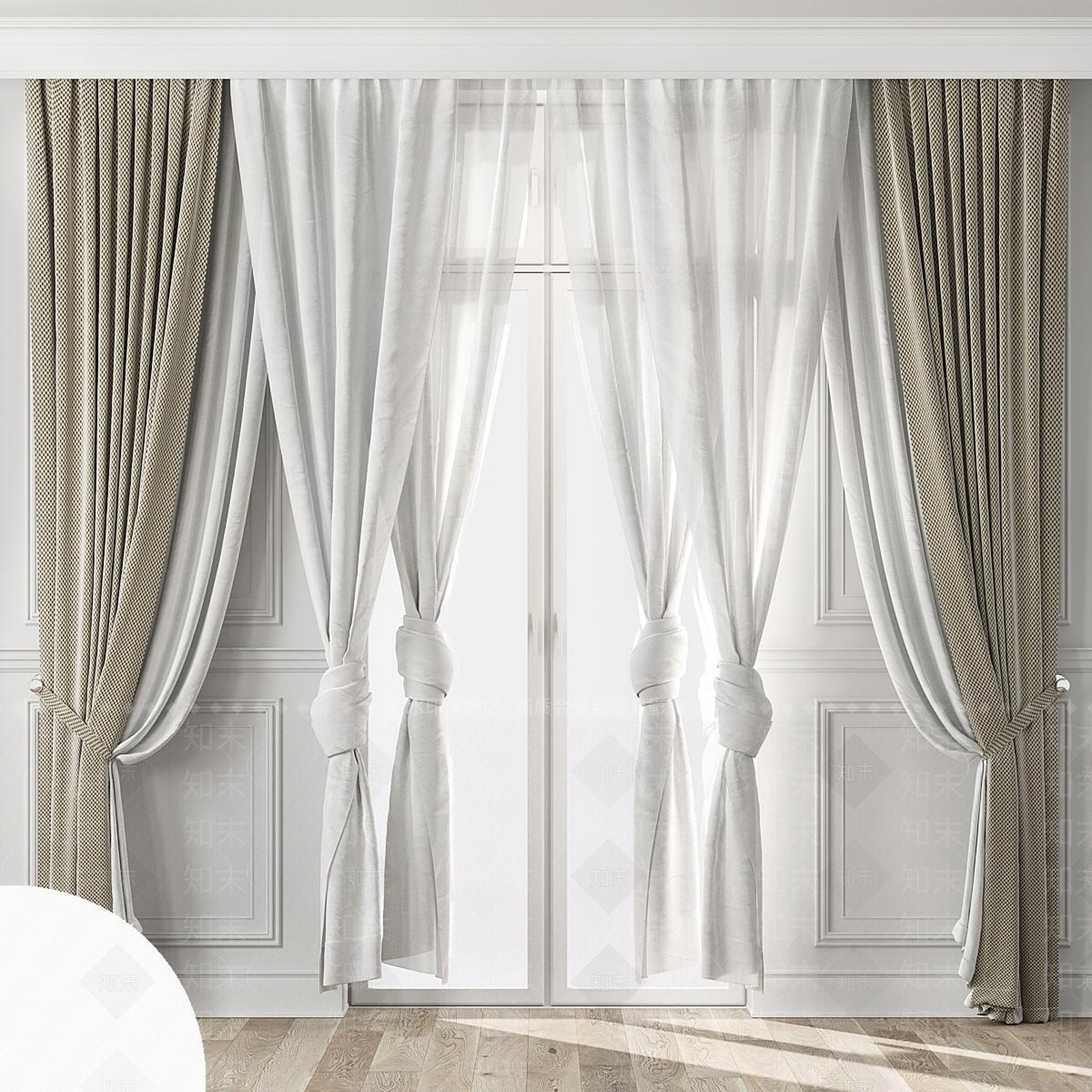 美式法式通用窗帘3D模型下载【ID:1185747664】