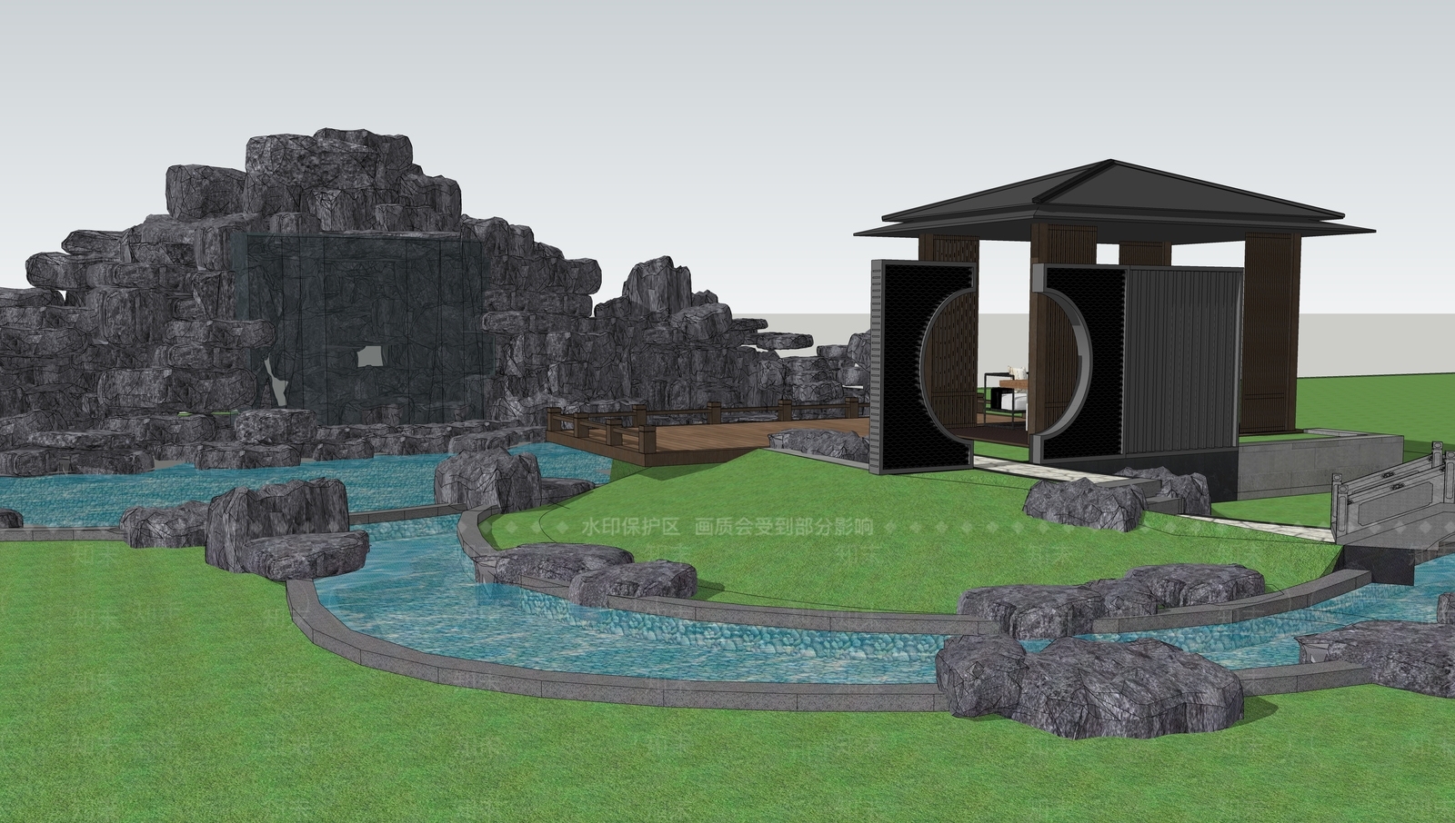 新中式办公景观SU模型下载【ID:1185750803】