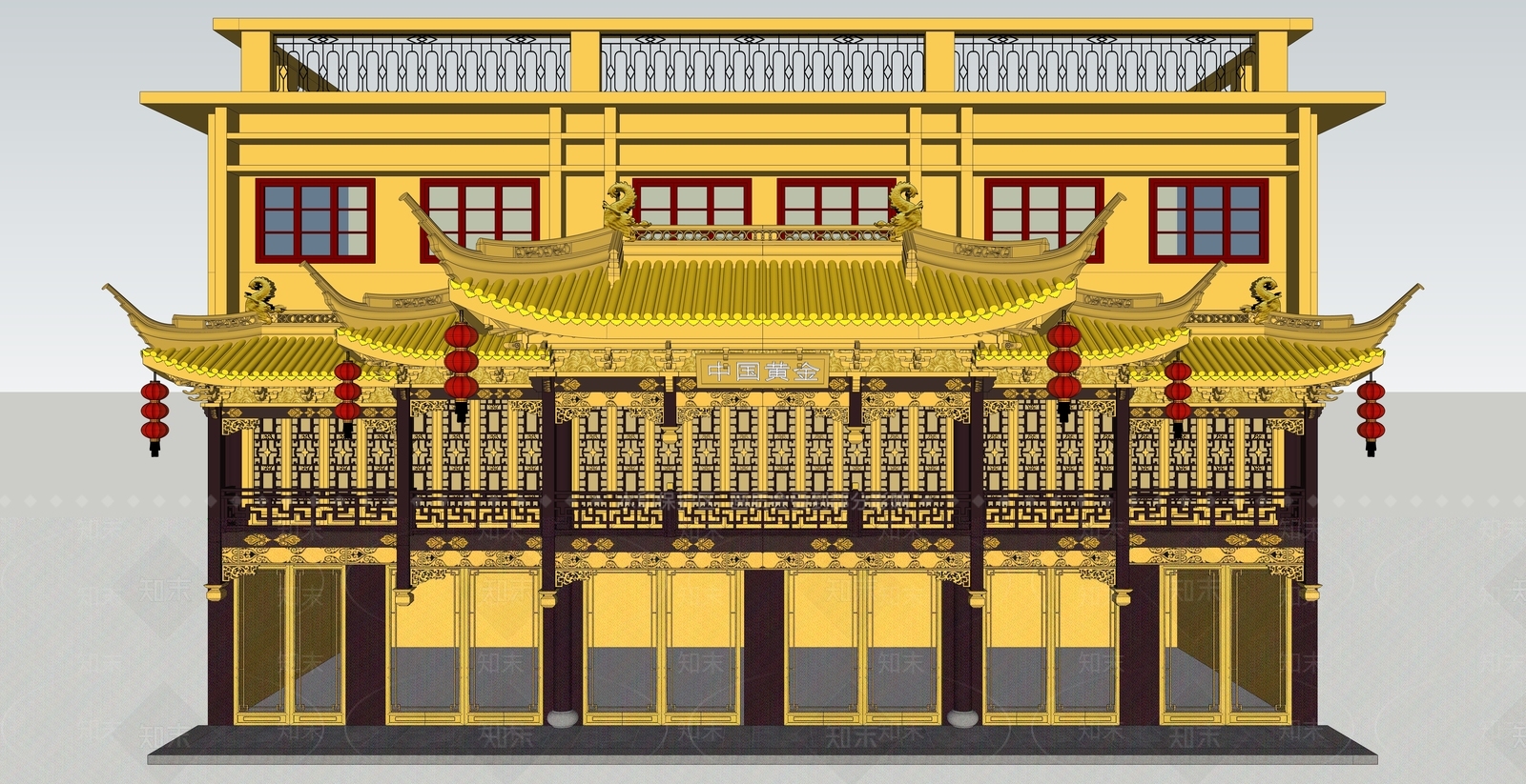 中式商场建筑SU模型下载【ID:1185756758】