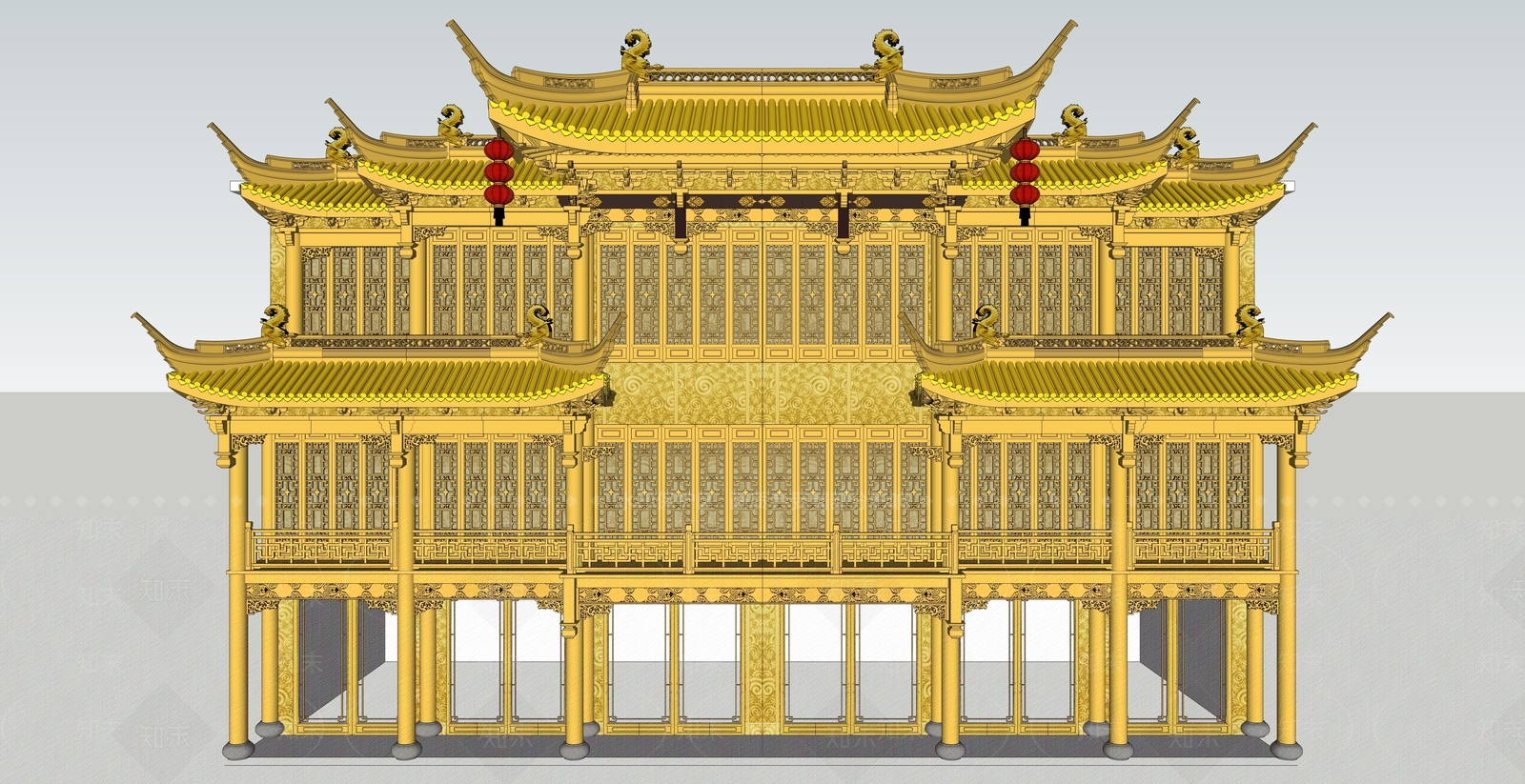 中式商场建筑SU模型下载【ID:1185756806】