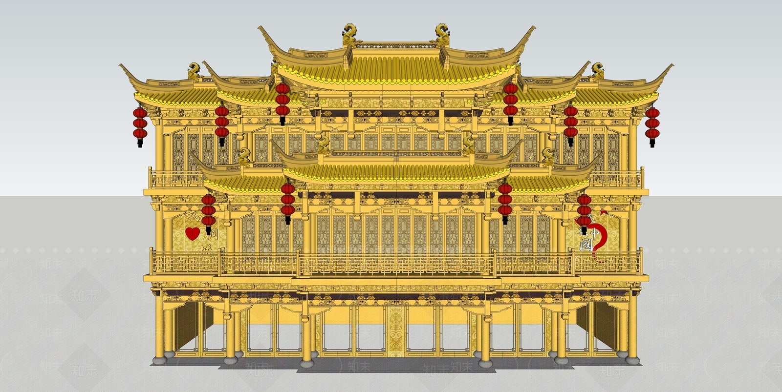 中式商场建筑SU模型下载【ID:1185758341】