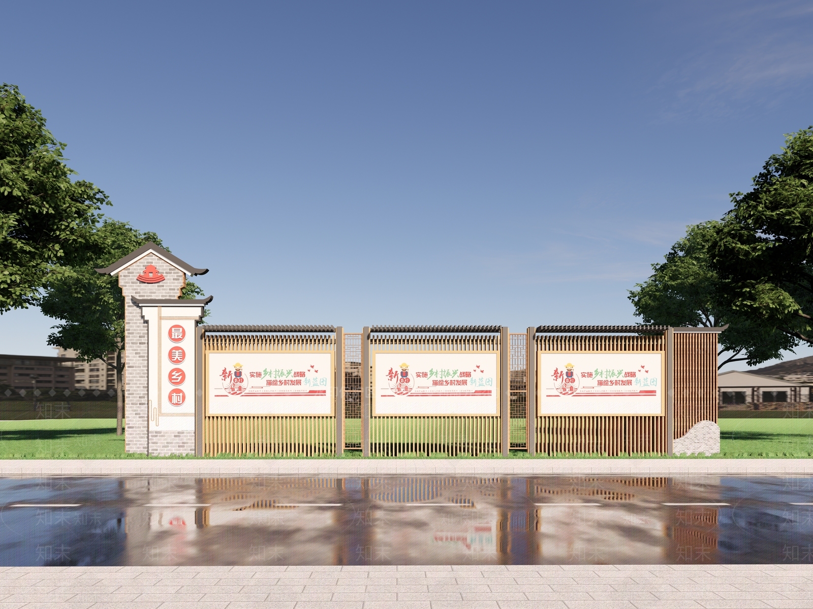 现代新中式宣传栏SU模型下载【ID:1185763244】
