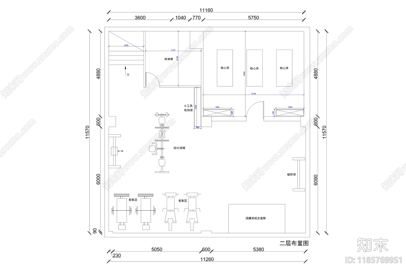 现代极简健身房cad施工图下载【ID:1185769951】