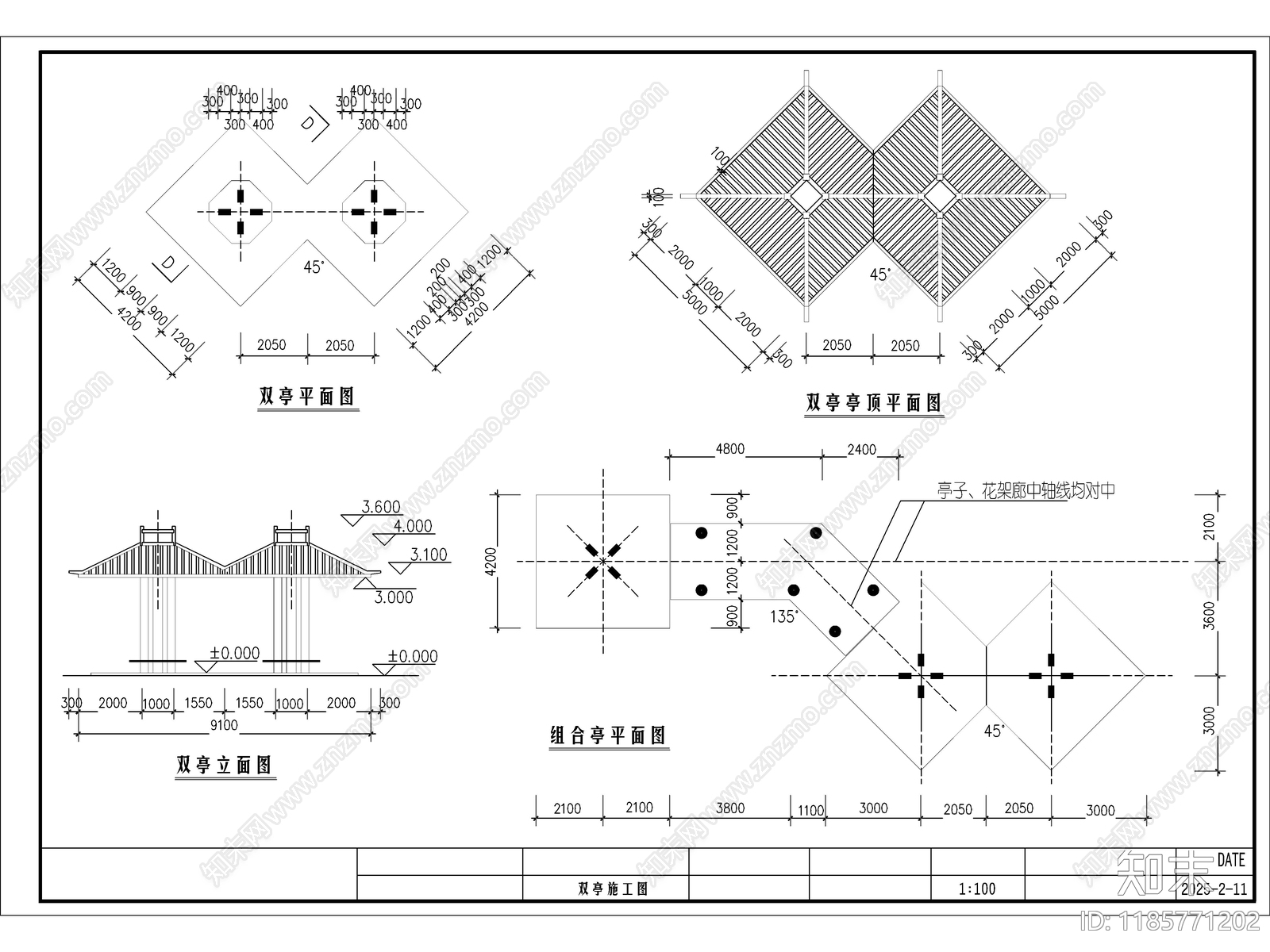 2025最新亭桥花架廊整套施工图cad施工图下载【ID:1185771202】