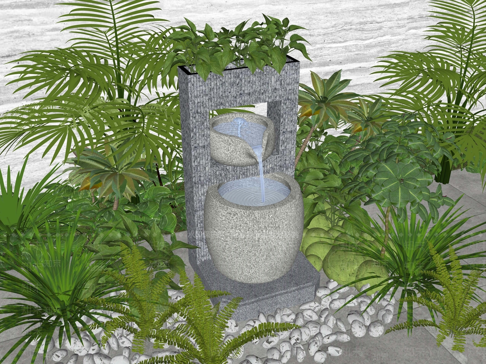 现代新中式水景SU模型下载【ID:1185775572】