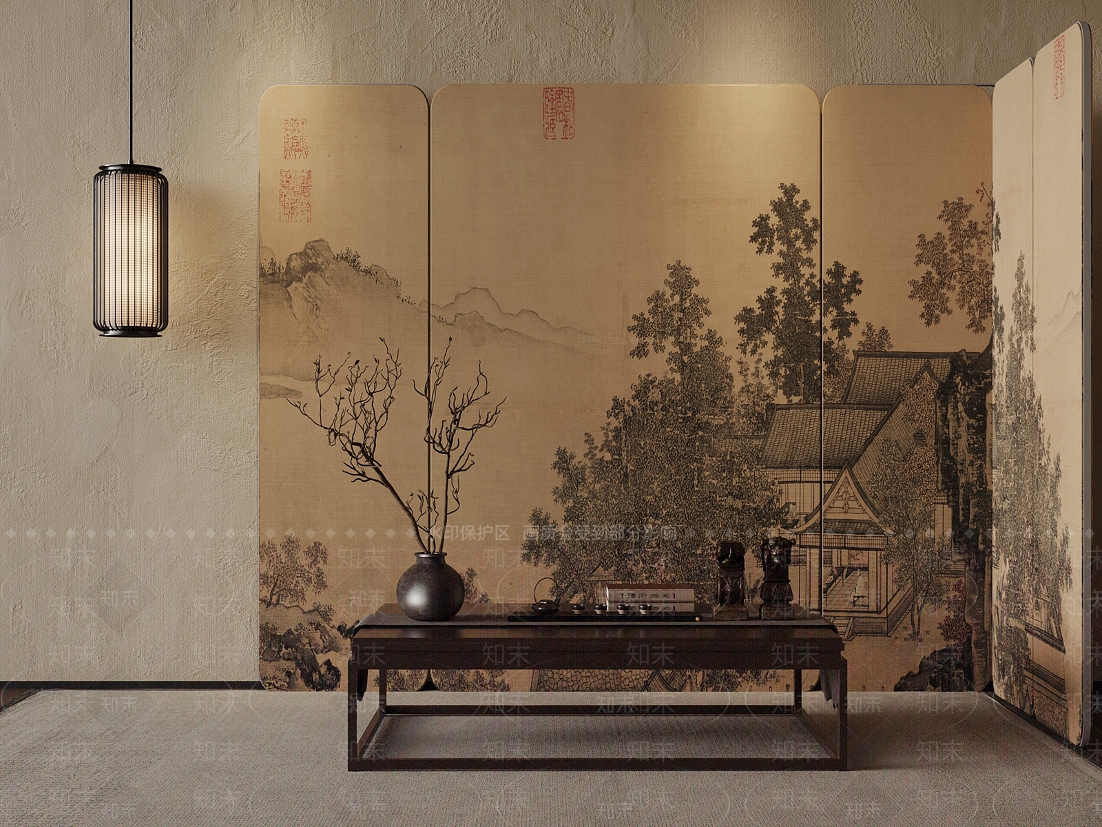 新中式屏风SU模型下载【ID:1185777904】
