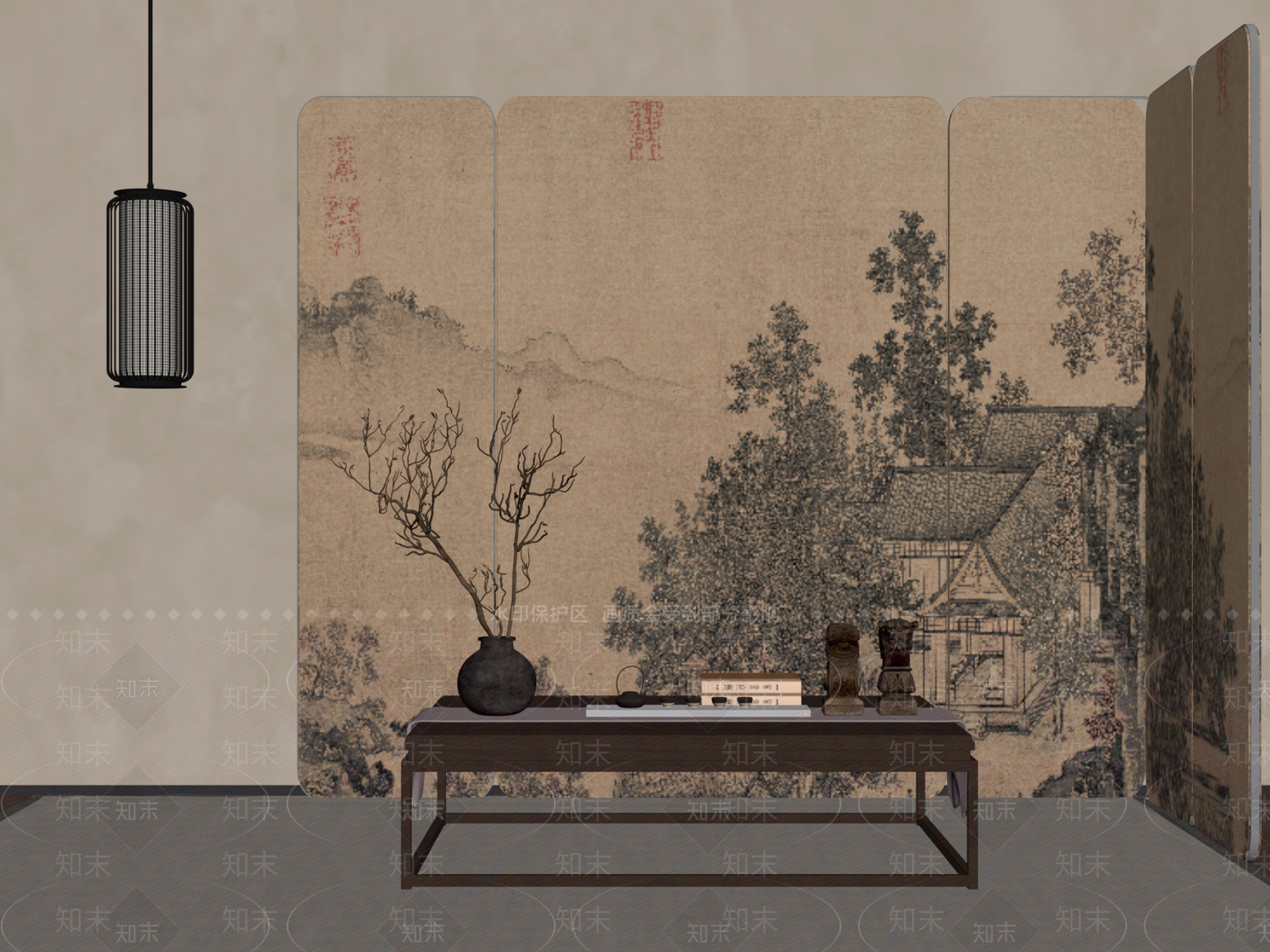 新中式屏风SU模型下载【ID:1185777904】