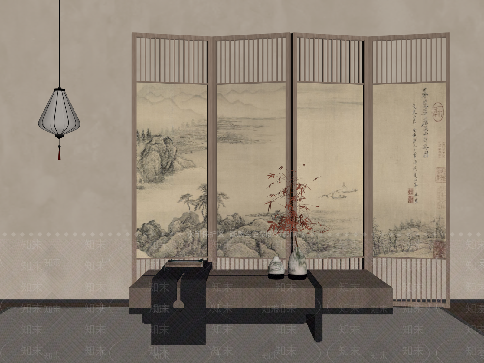 新中式屏风SU模型下载【ID:1185778011】