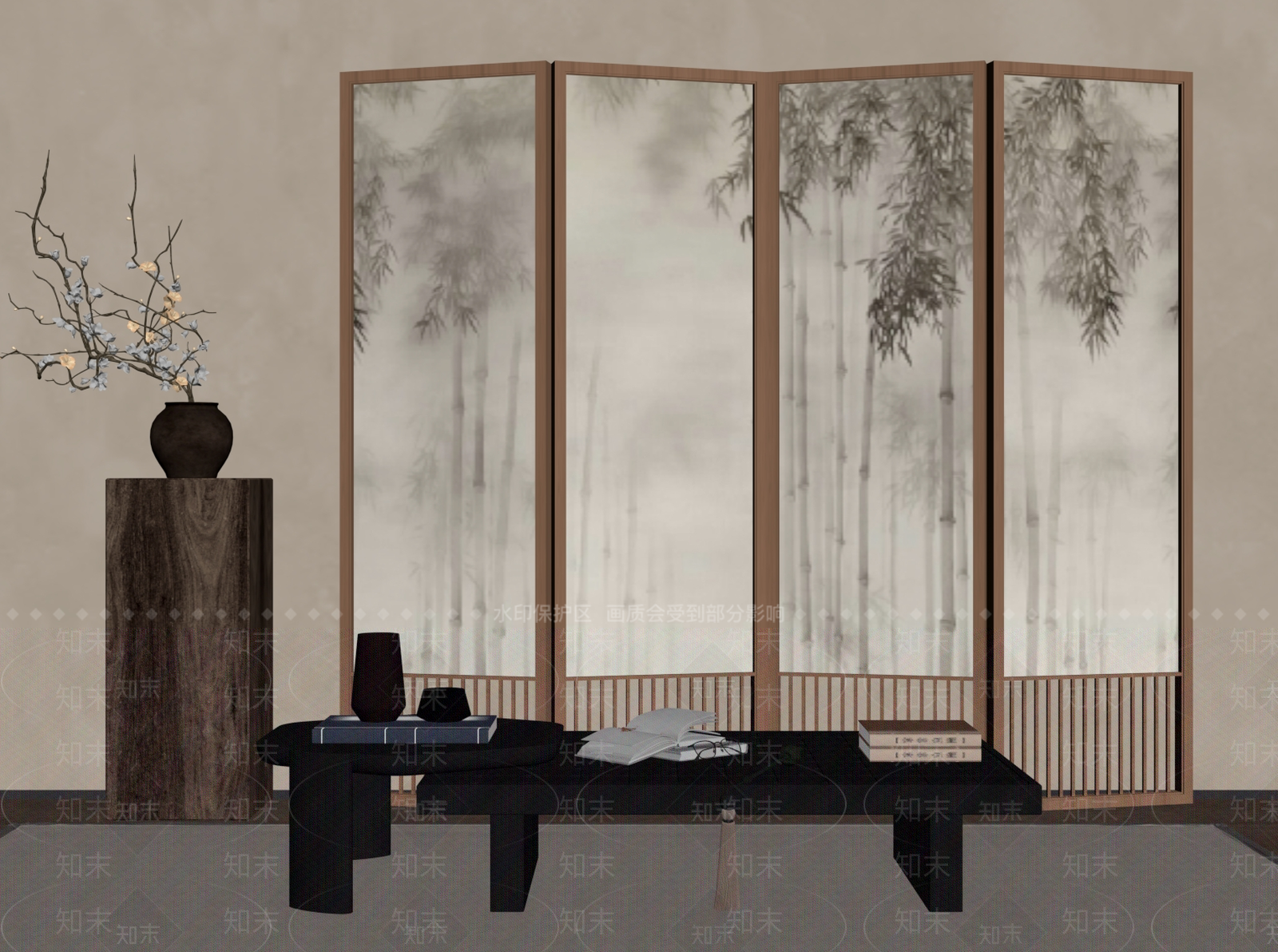 新中式屏风SU模型下载【ID:1185778184】