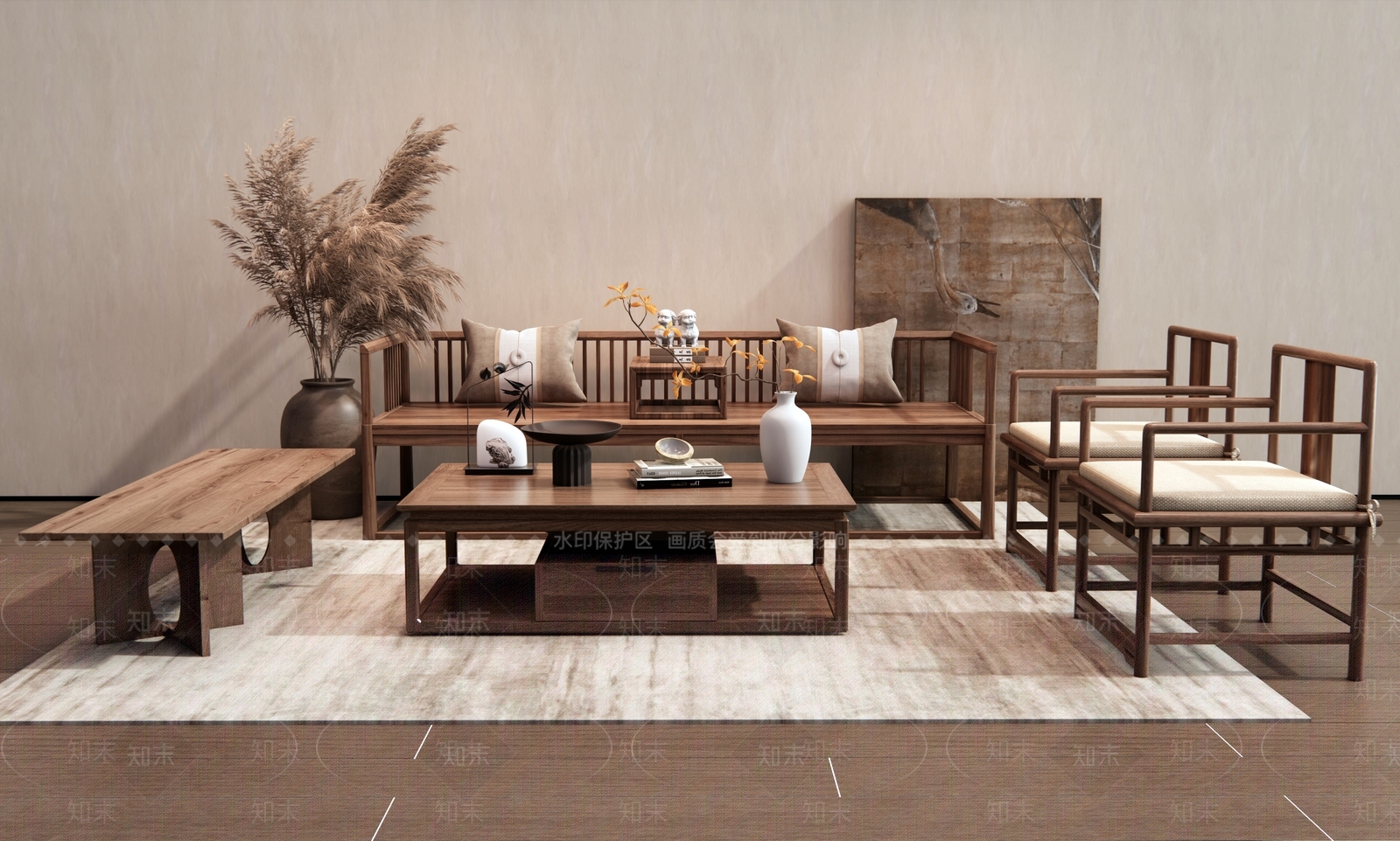 中式沙发组合SU模型下载【ID:1185779505】